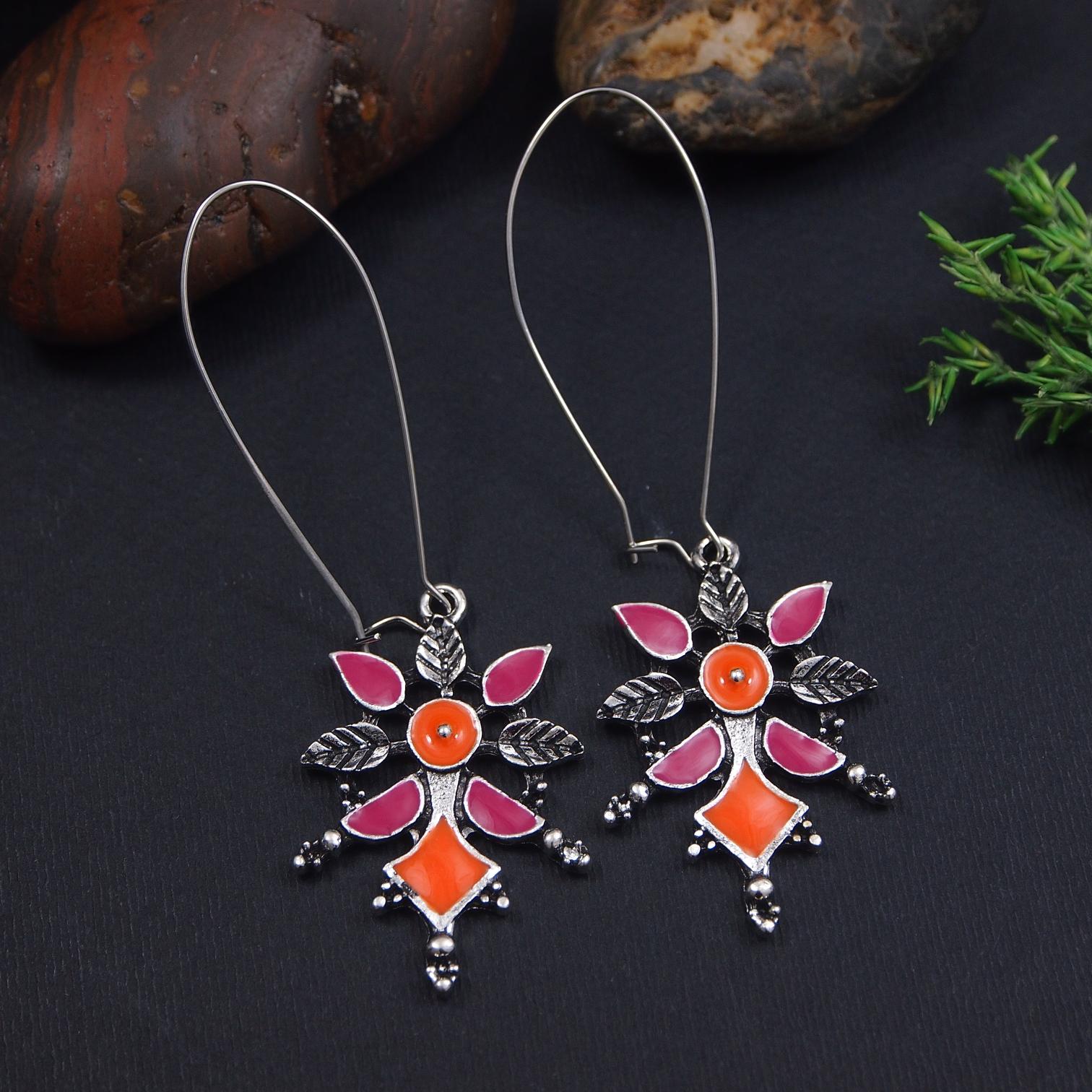 Antique Gold/Silver Plated Dual Coloured Enamel Dangler Earring