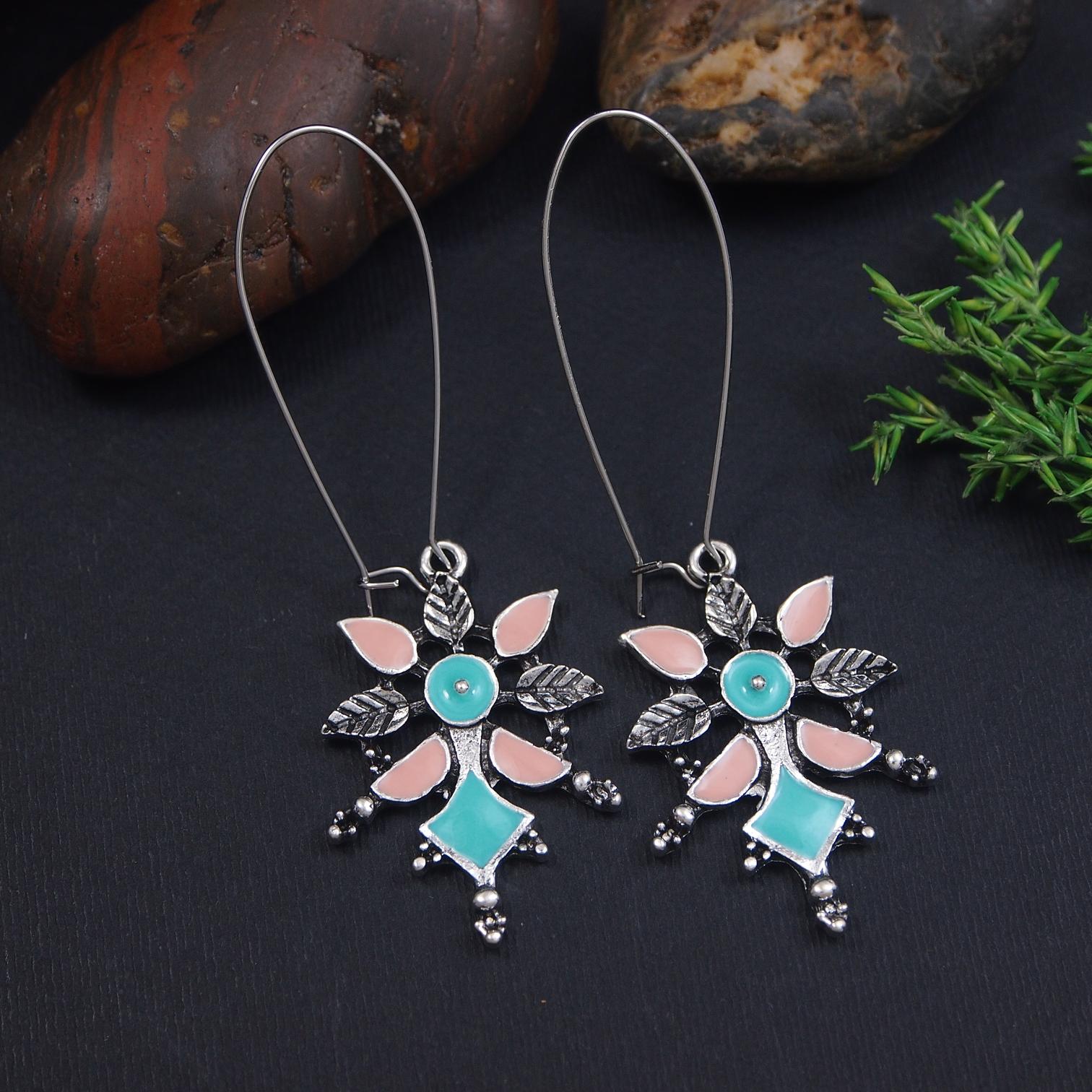 Antique Gold/Silver Plated Dual Coloured Enamel Dangler Earring