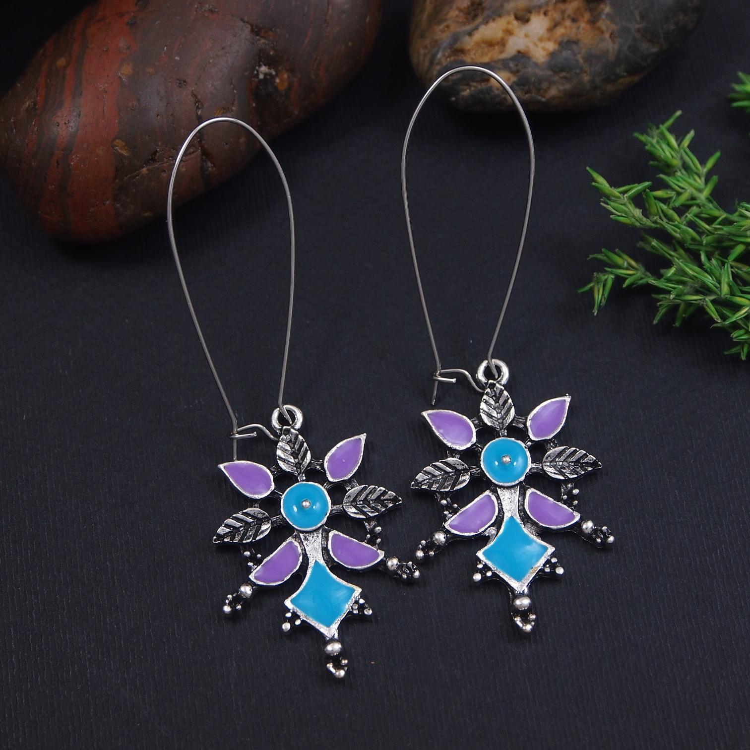 Antique Gold/Silver Plated Dual Coloured Enamel Dangler Earring