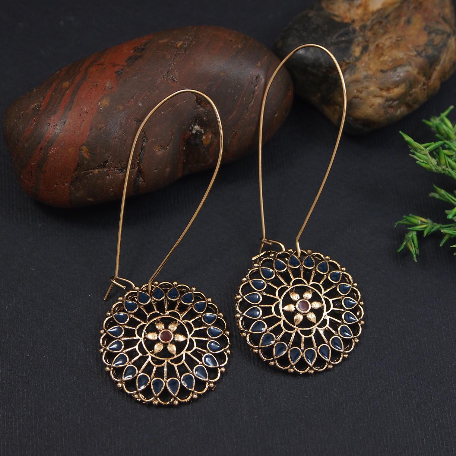 Antique Gold/Silver Plated Dual Coloured Enamel Dangler Earring