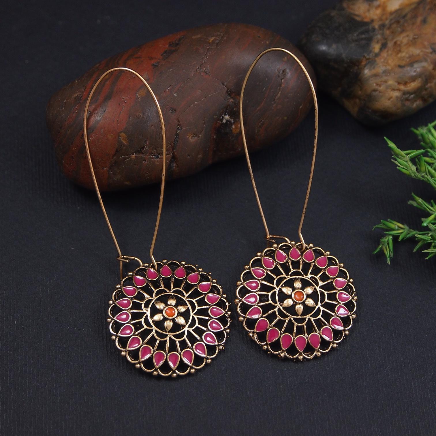 Antique Gold/Silver Plated Dual Coloured Enamel Dangler Earring