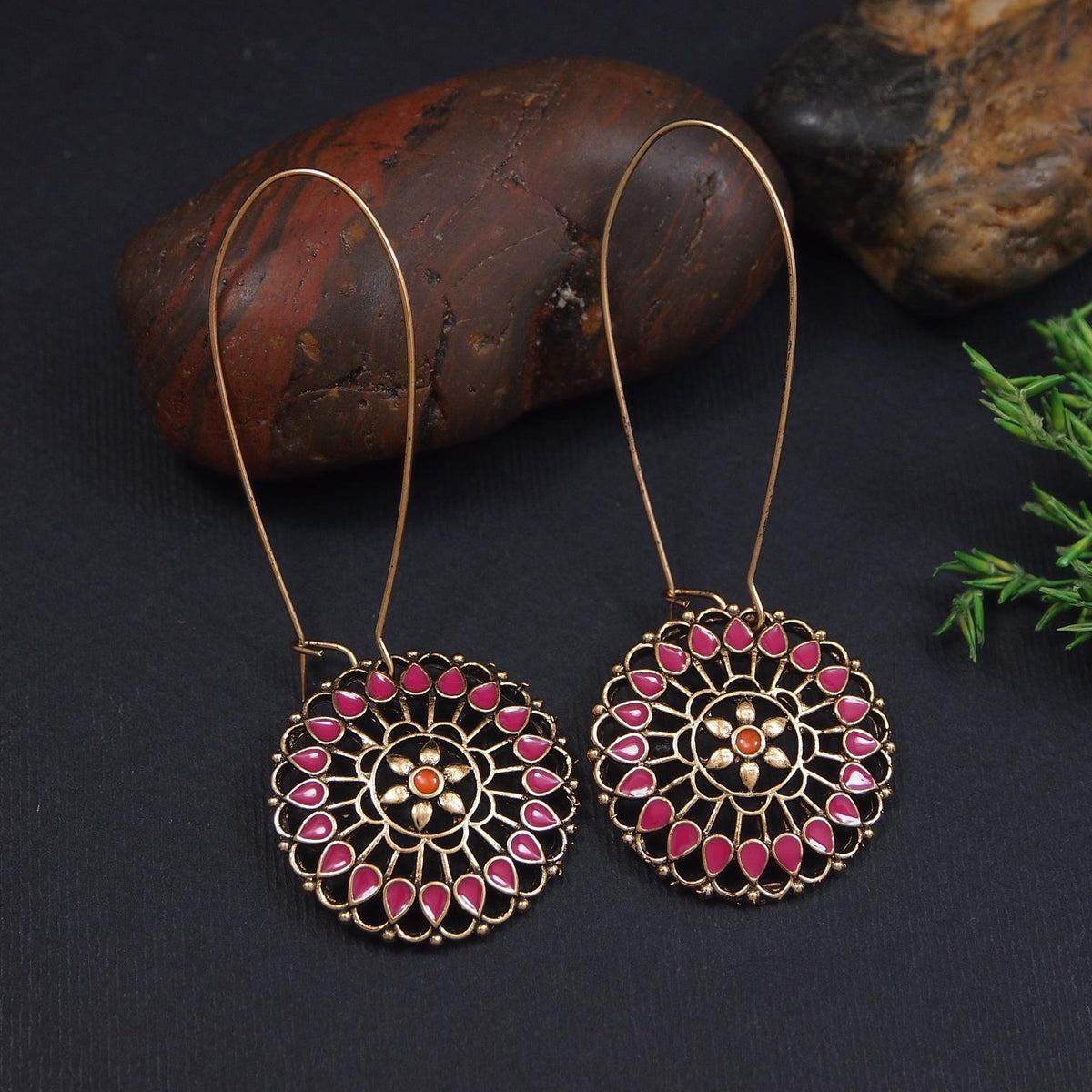 Antique Gold/Silver Plated Dual Coloured Enamel Dangler Earring