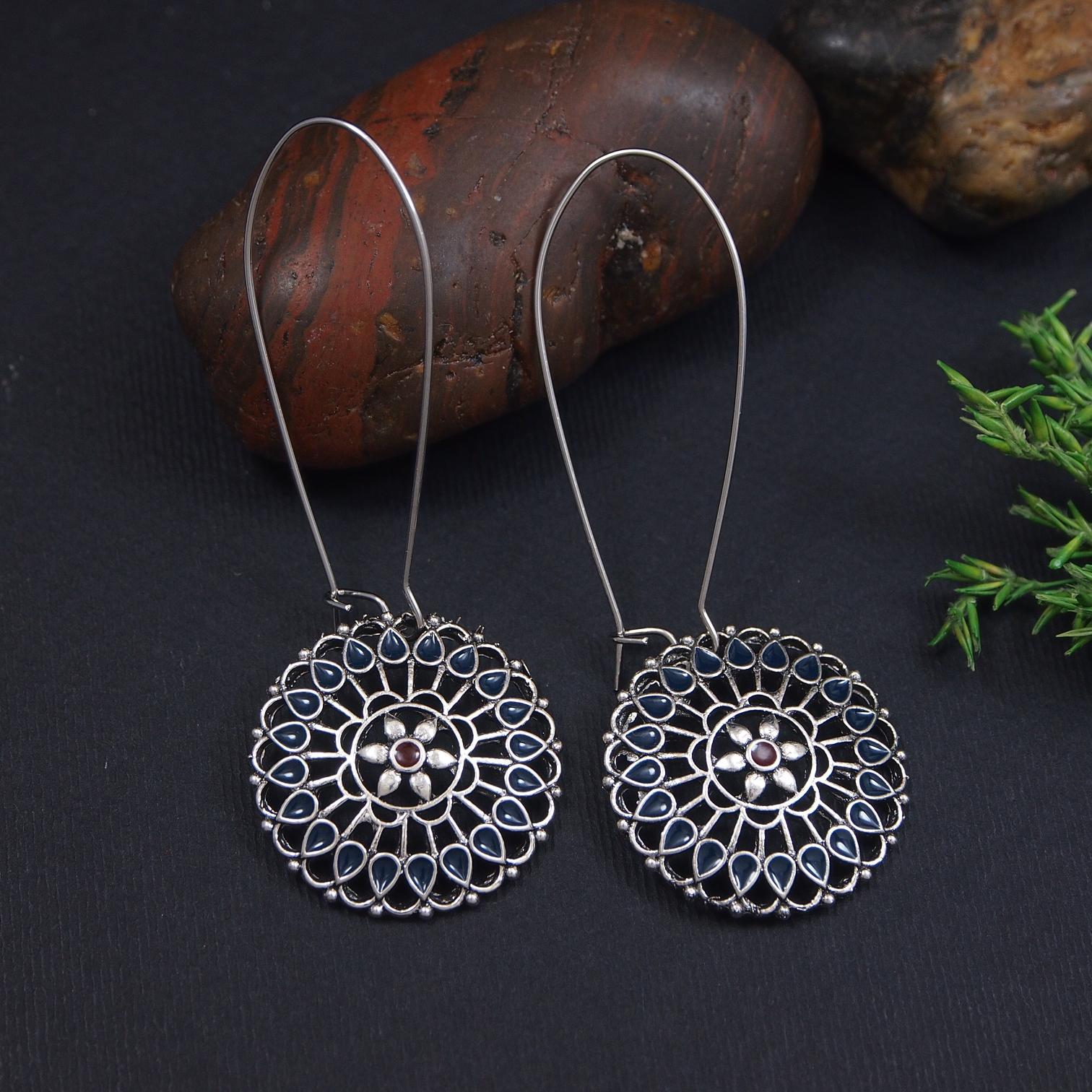 Antique Gold/Silver Plated Dual Coloured Enamel Dangler Earring