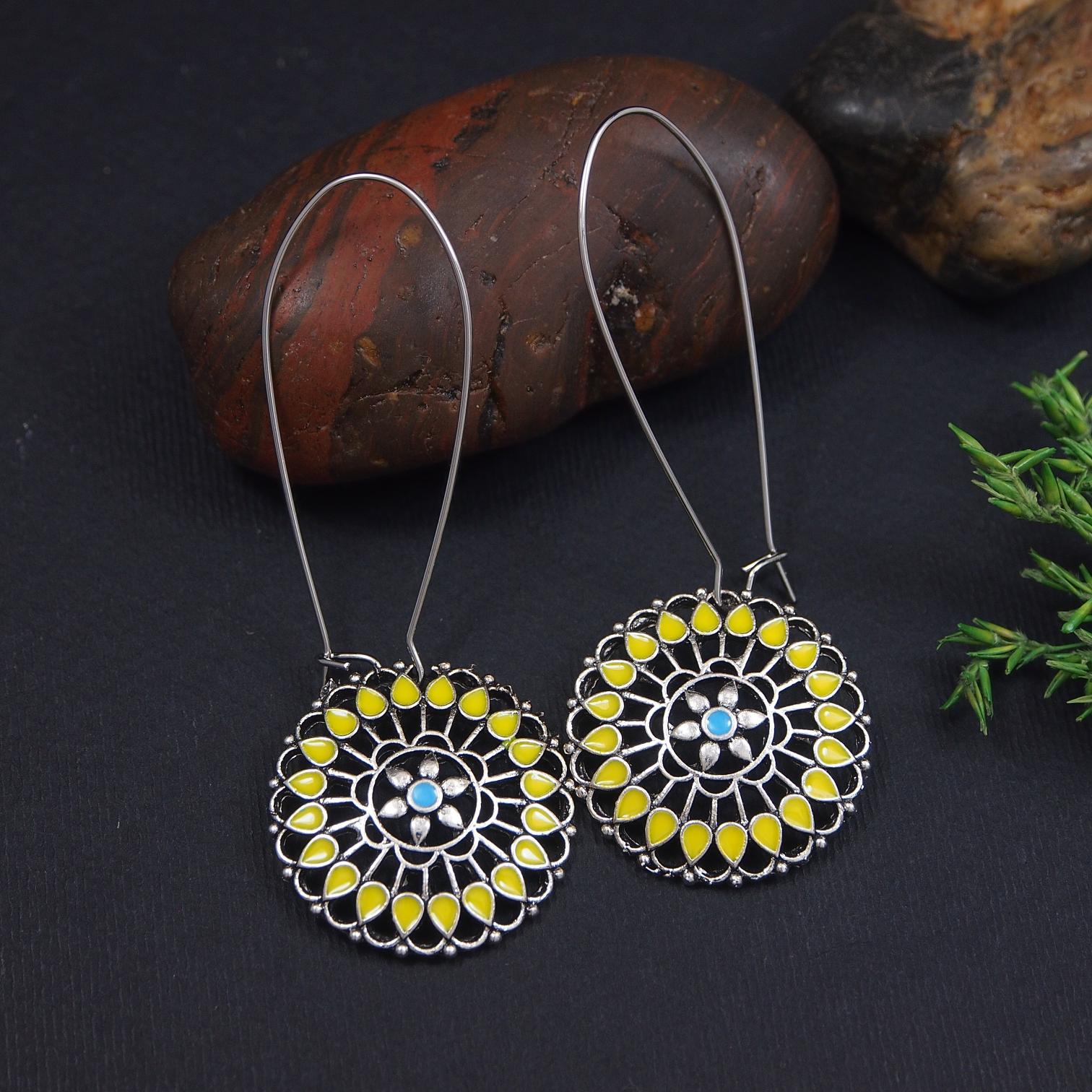 Antique Gold/Silver Plated Dual Coloured Enamel Dangler Earring