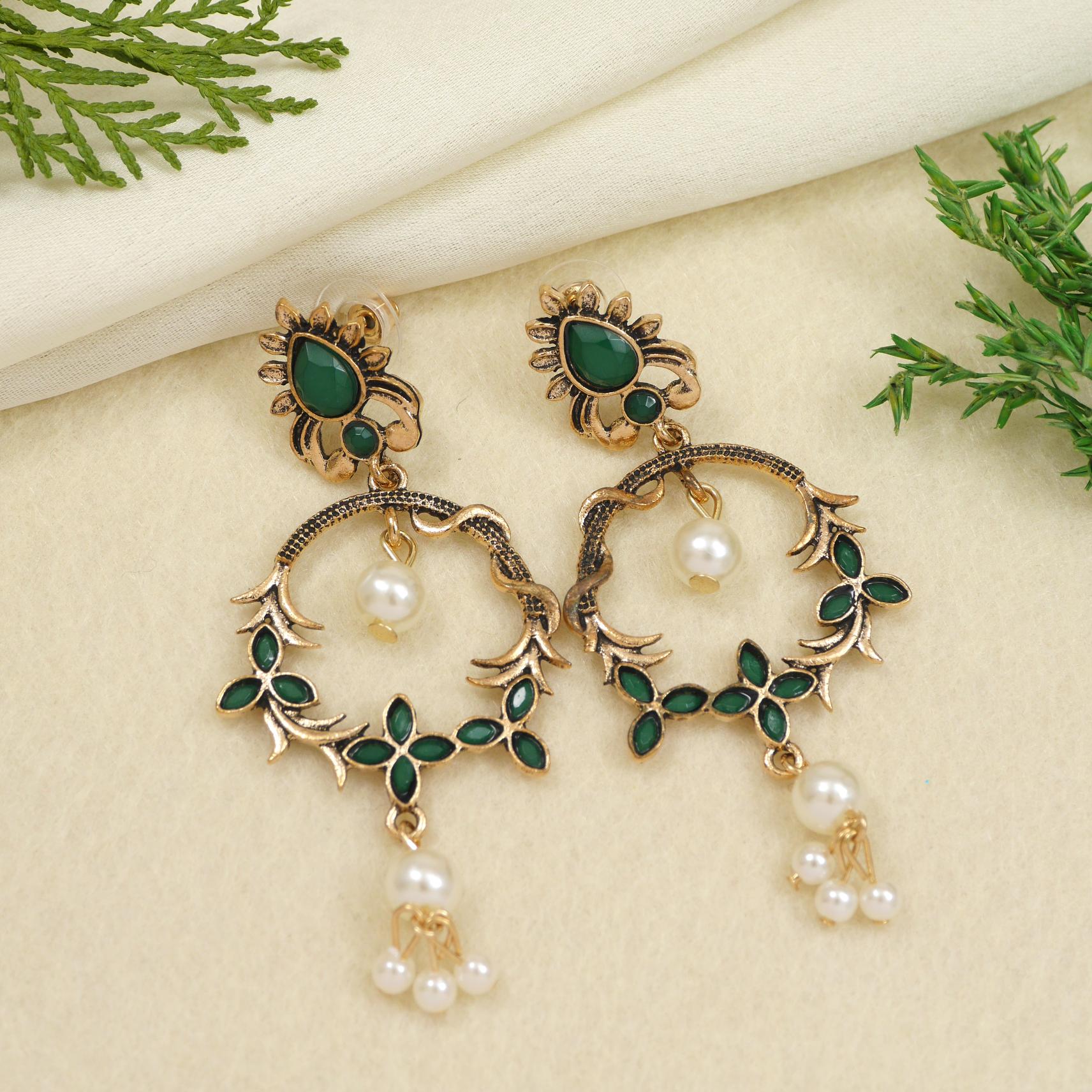 Antique Gold/Silver Plated Dual Coloured Enamel Dangler Earring