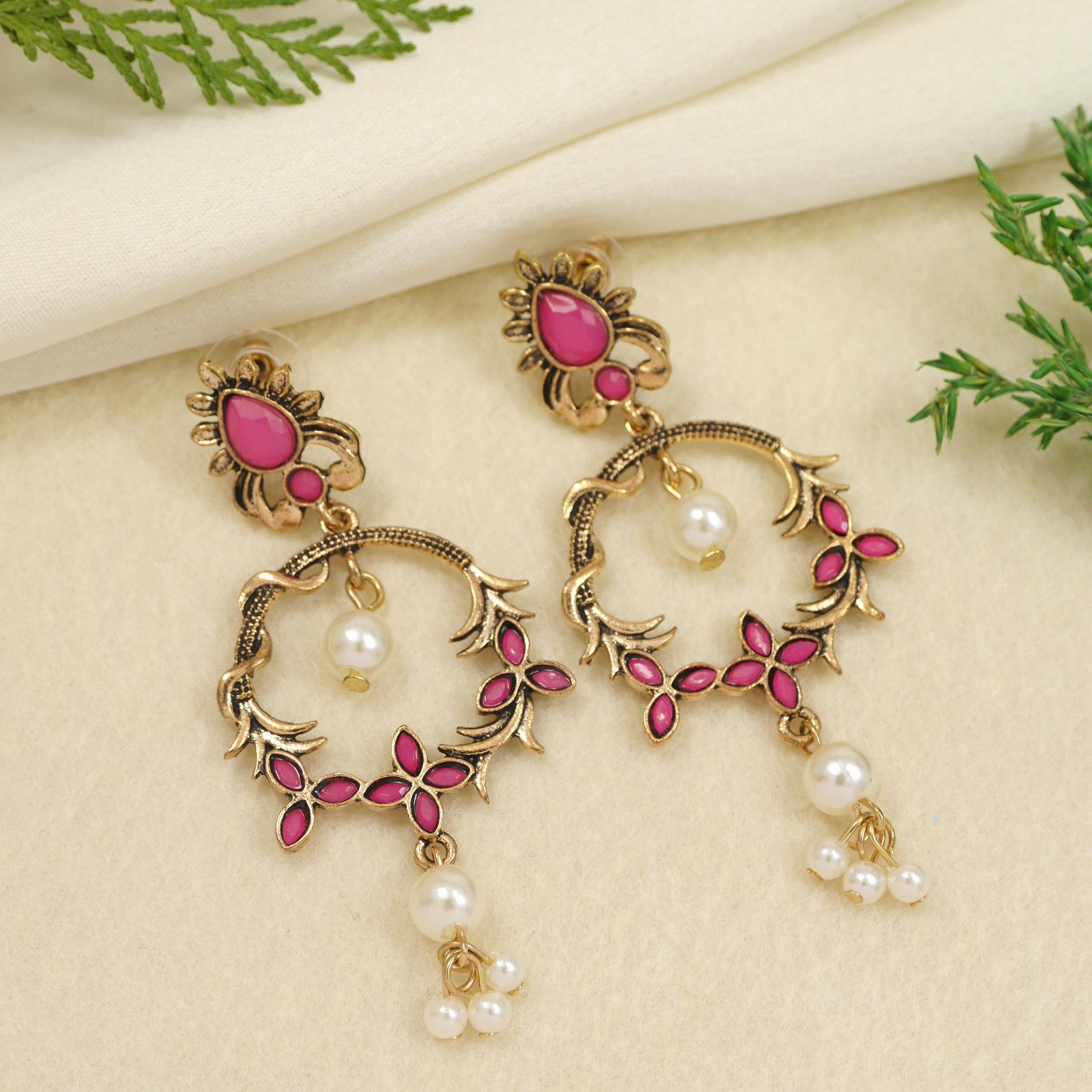 Antique Gold/Silver Plated Dual Coloured Enamel Dangler Earring