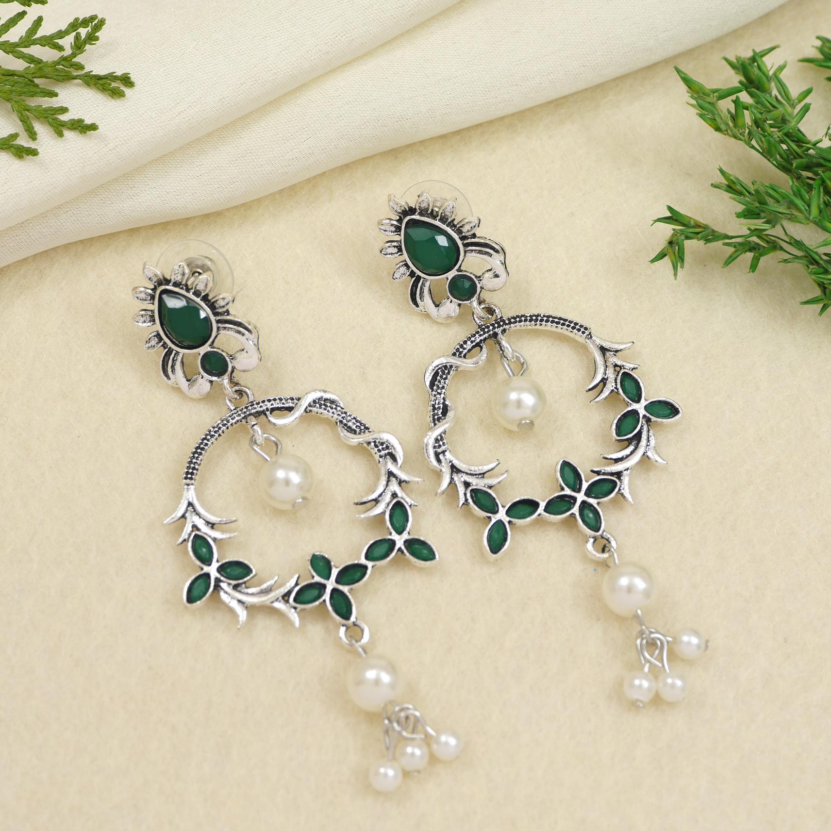 Antique Gold/Silver Plated Dual Coloured Enamel Dangler Earring