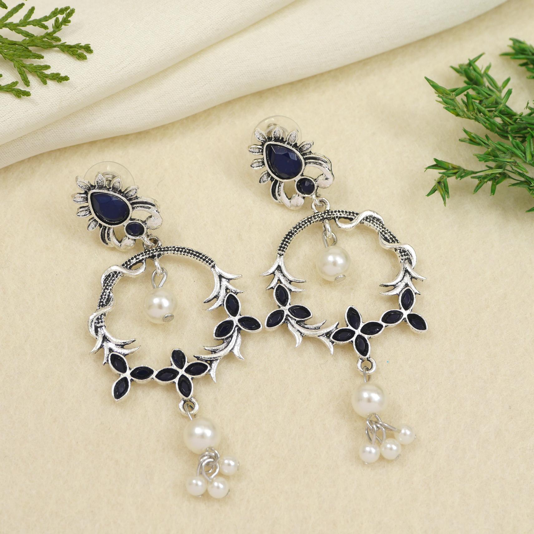 Antique Gold/Silver Plated Dual Coloured Enamel Dangler Earring