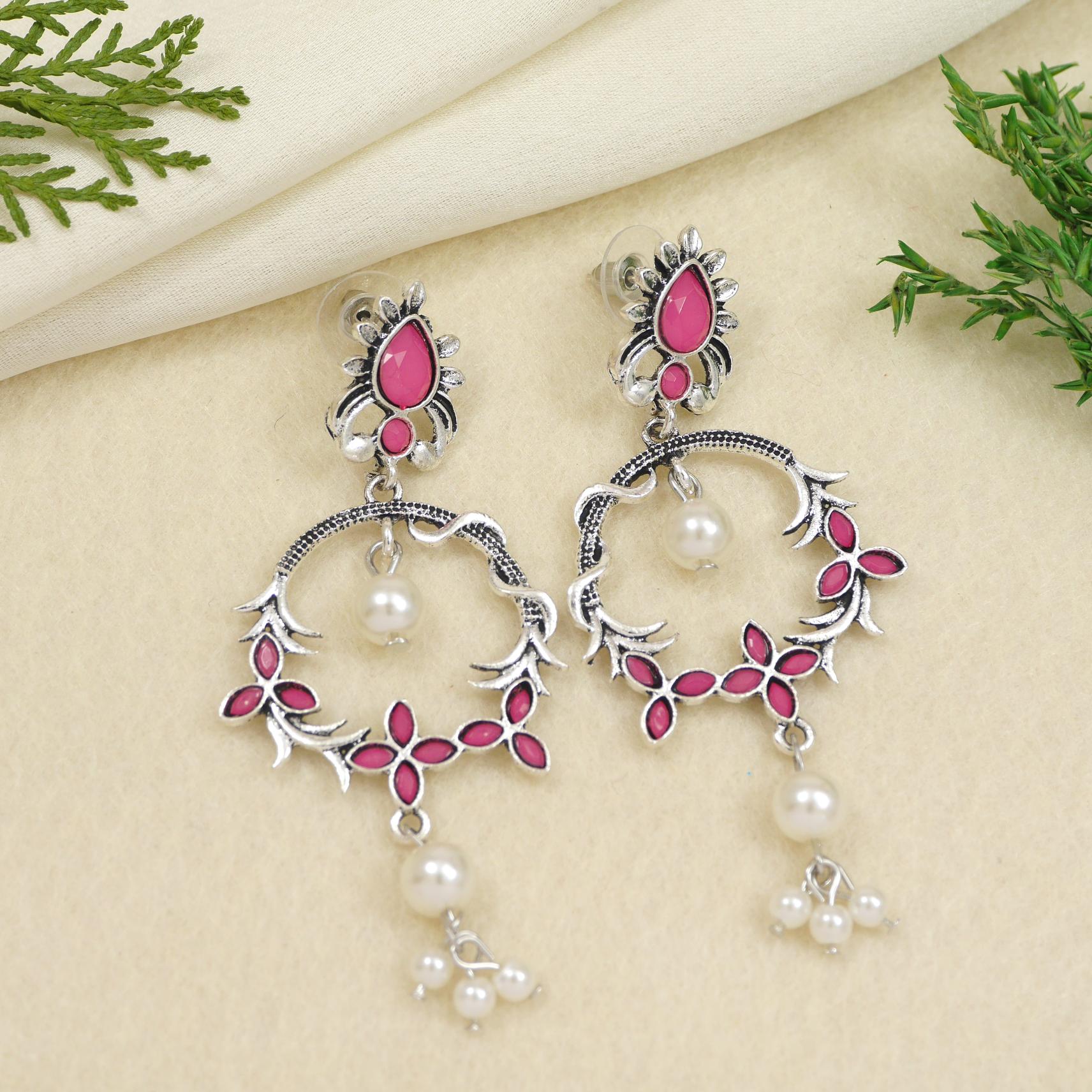 Antique Gold/Silver Plated Dual Coloured Enamel Dangler Earring