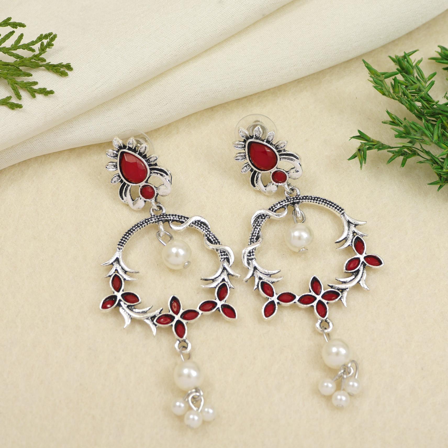 Antique Gold/Silver Plated Dual Coloured Enamel Dangler Earring