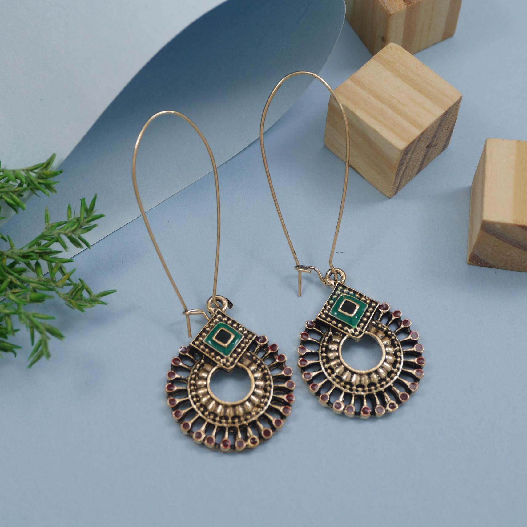 Antique Gold/Silver Plated Dual Coloured Enamel Dangler Earring
