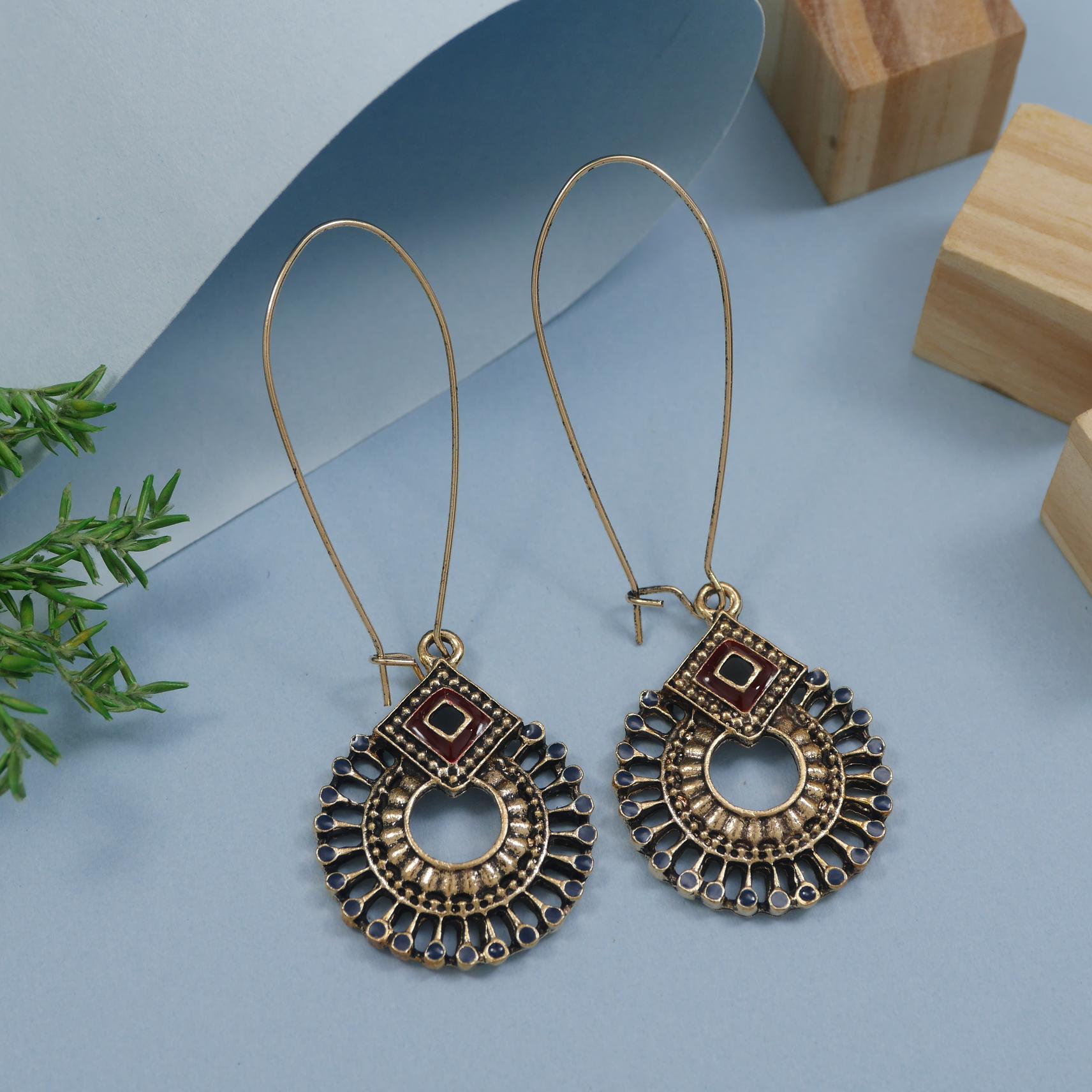 Antique Gold/Silver Plated Dual Coloured Enamel Dangler Earring