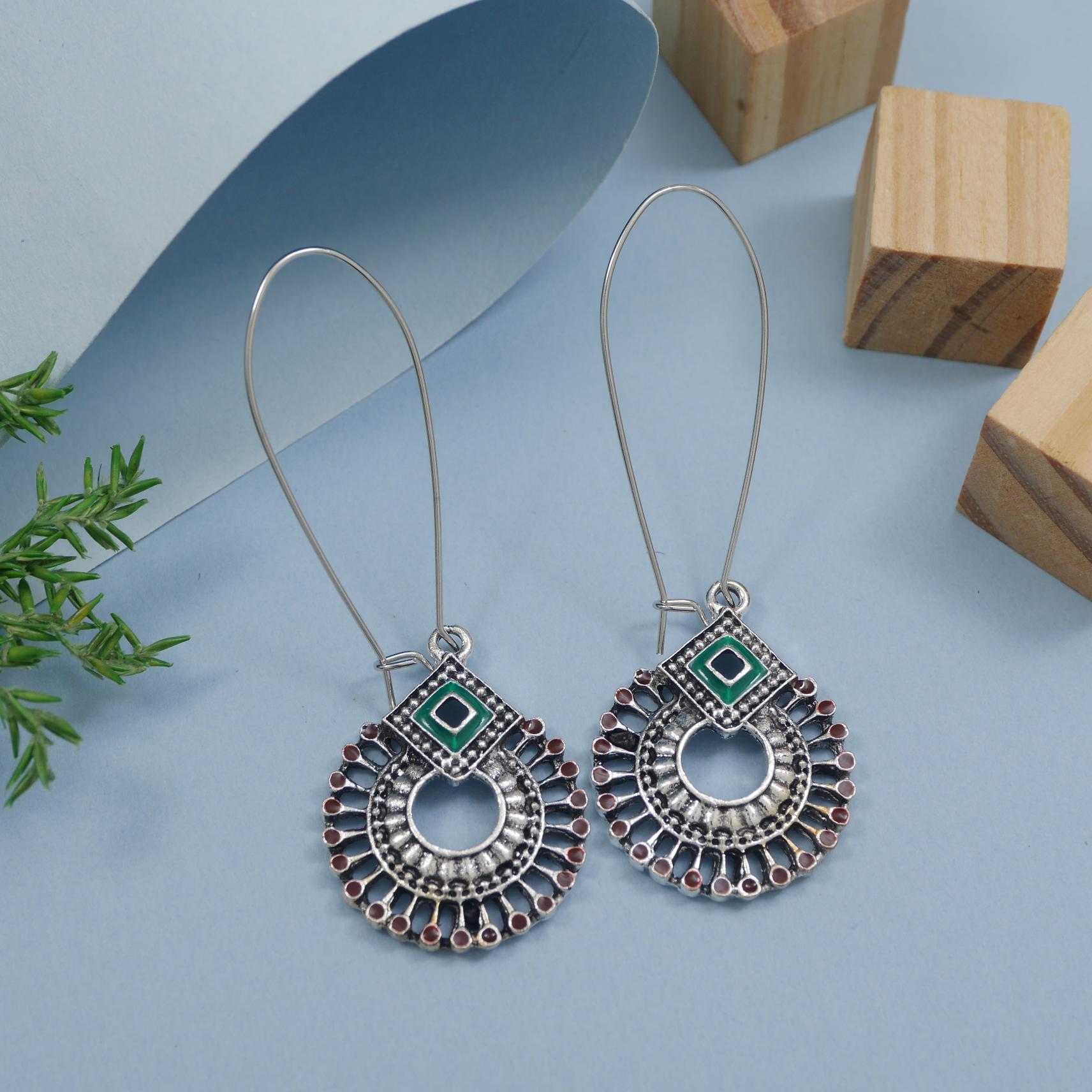 Antique Gold/Silver Plated Dual Coloured Enamel Dangler Earring