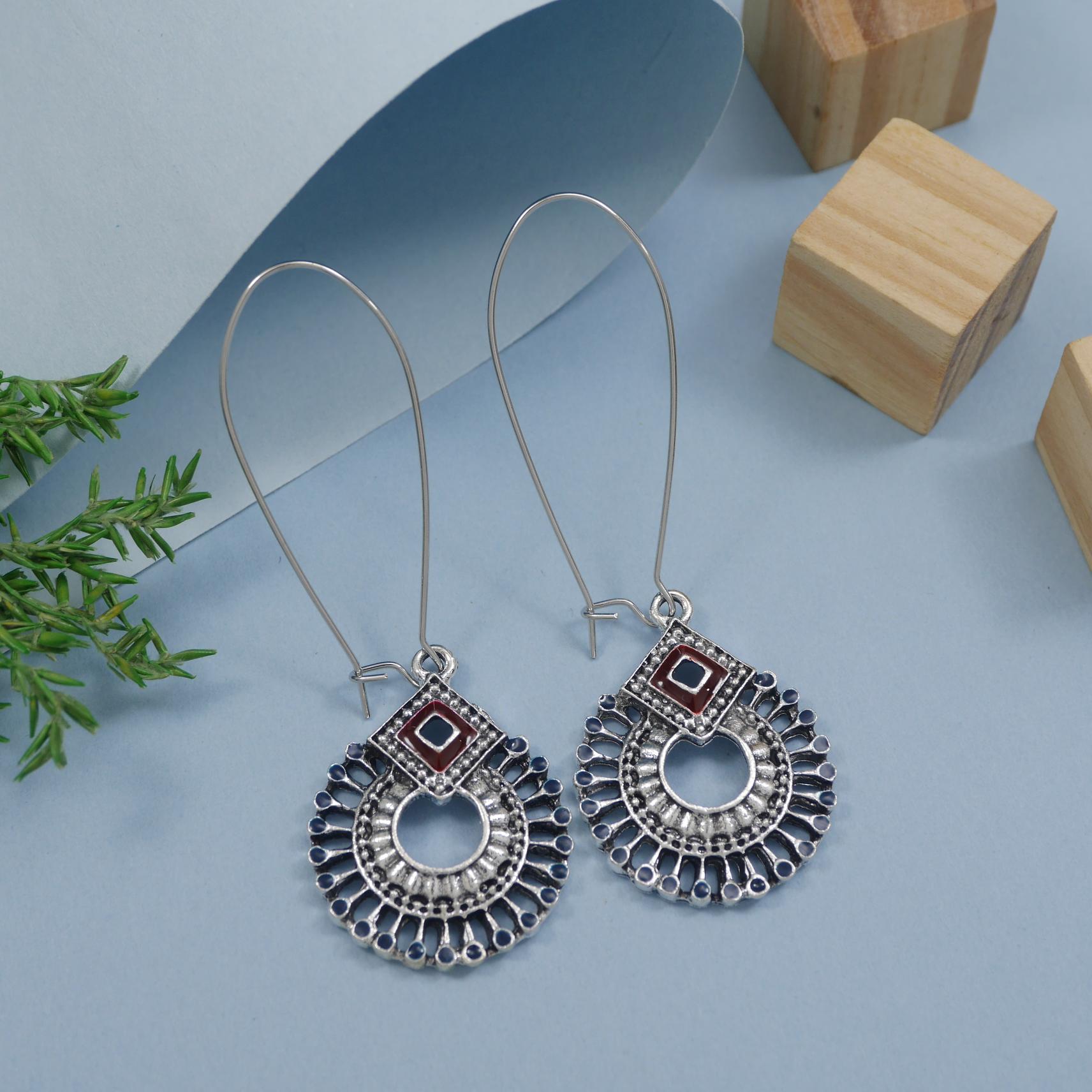 Antique Gold/Silver Plated Dual Coloured Enamel Dangler Earring