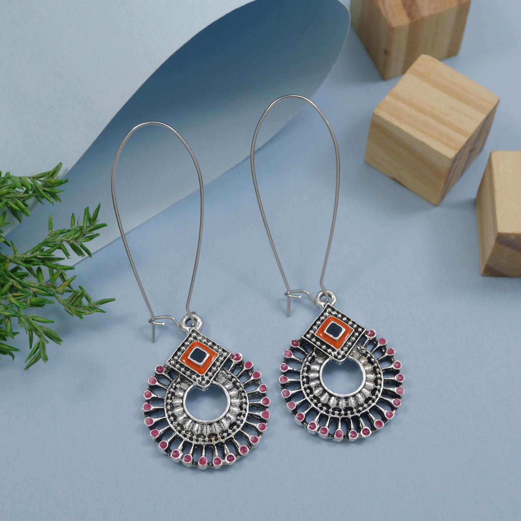 Antique Gold/Silver Plated Dual Coloured Enamel Dangler Earring