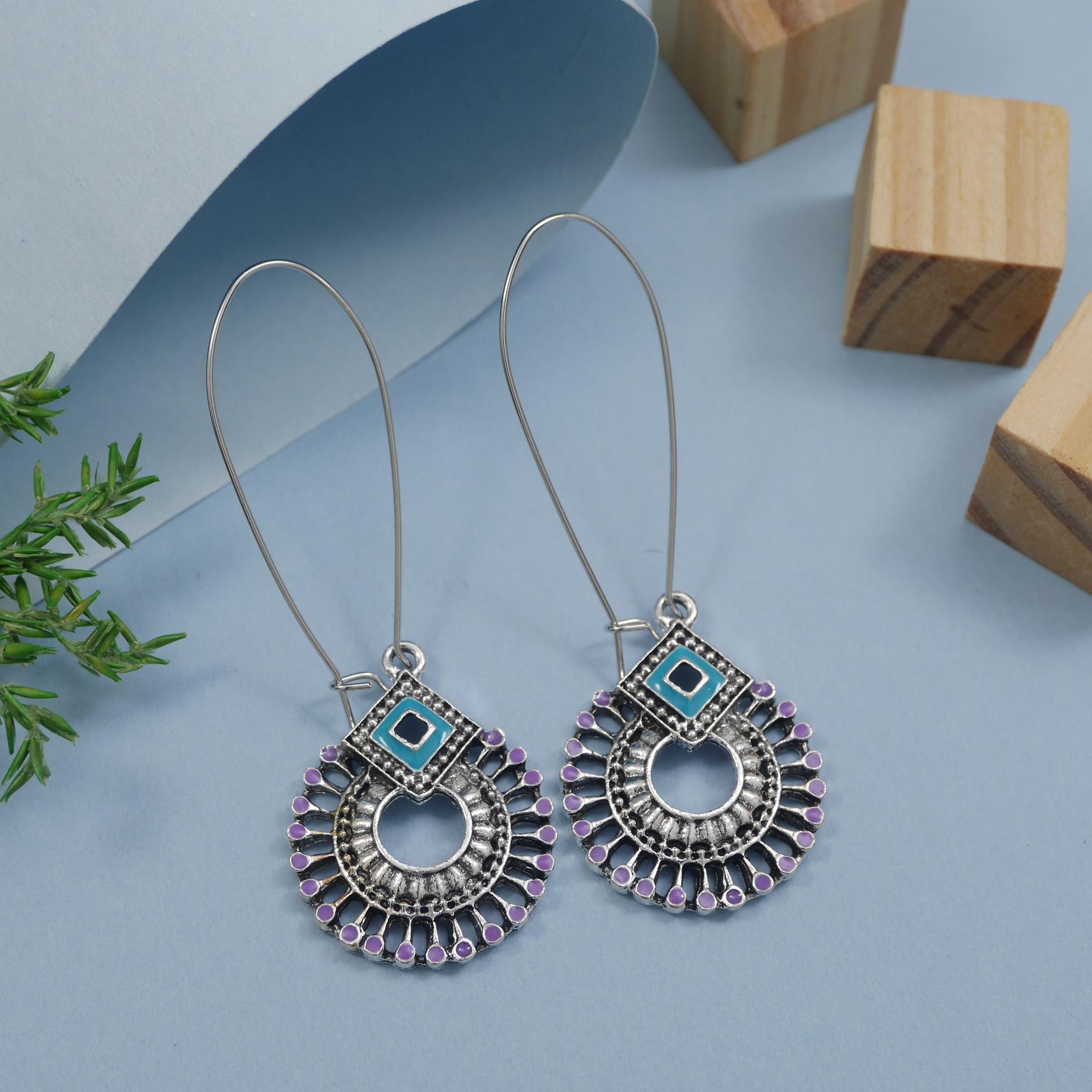Antique Gold/Silver Plated Dual Coloured Enamel Dangler Earring