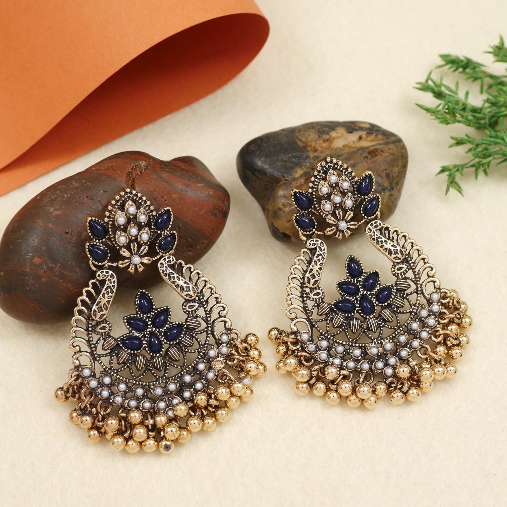 Antique Gold/Silver Plated Dual Coloured Enamel Dangler Earring