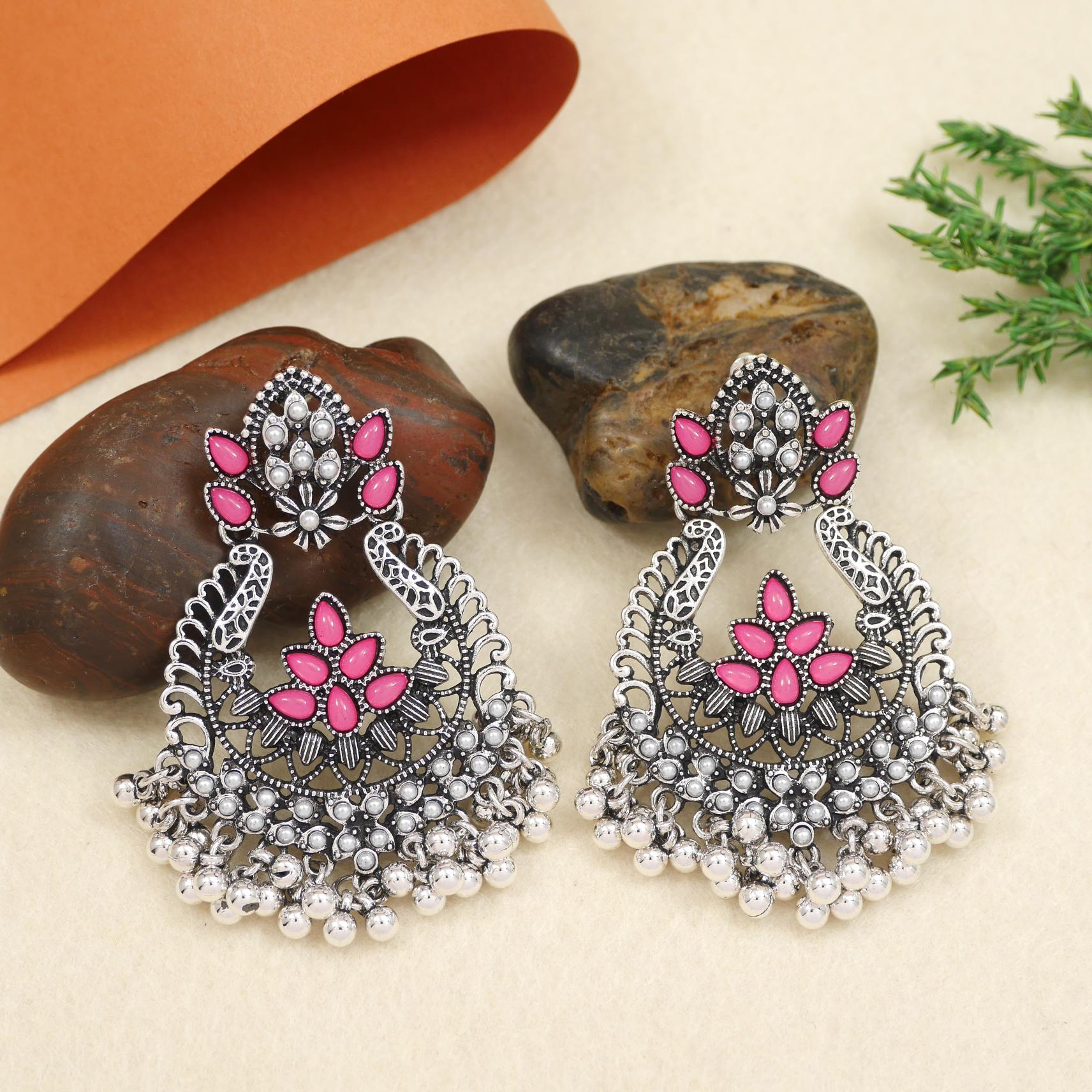 Antique Gold/Silver Plated Dual Coloured Enamel Dangler Earring