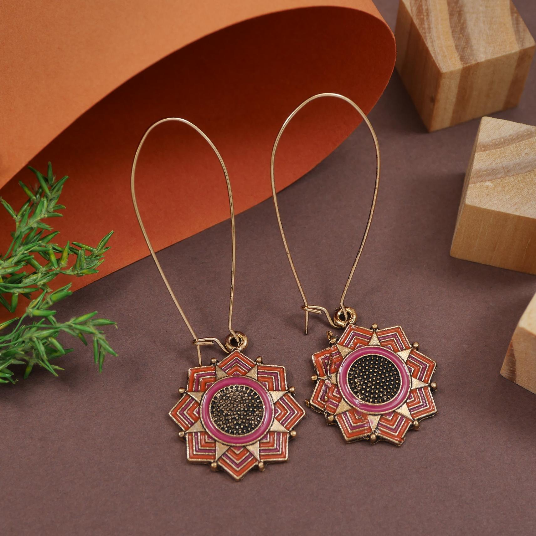 Antique Gold/Silver Plated Dual Coloured Enamel Dangler Earring