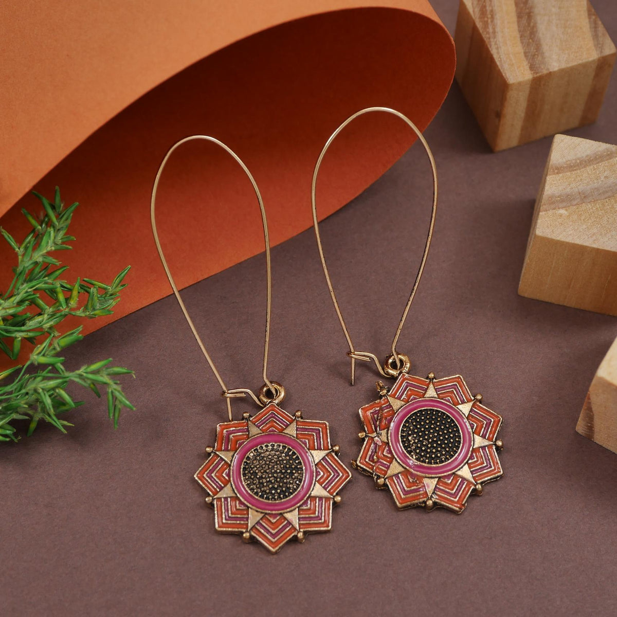Antique Gold/Silver Plated Dual Coloured Enamel Dangler Earring