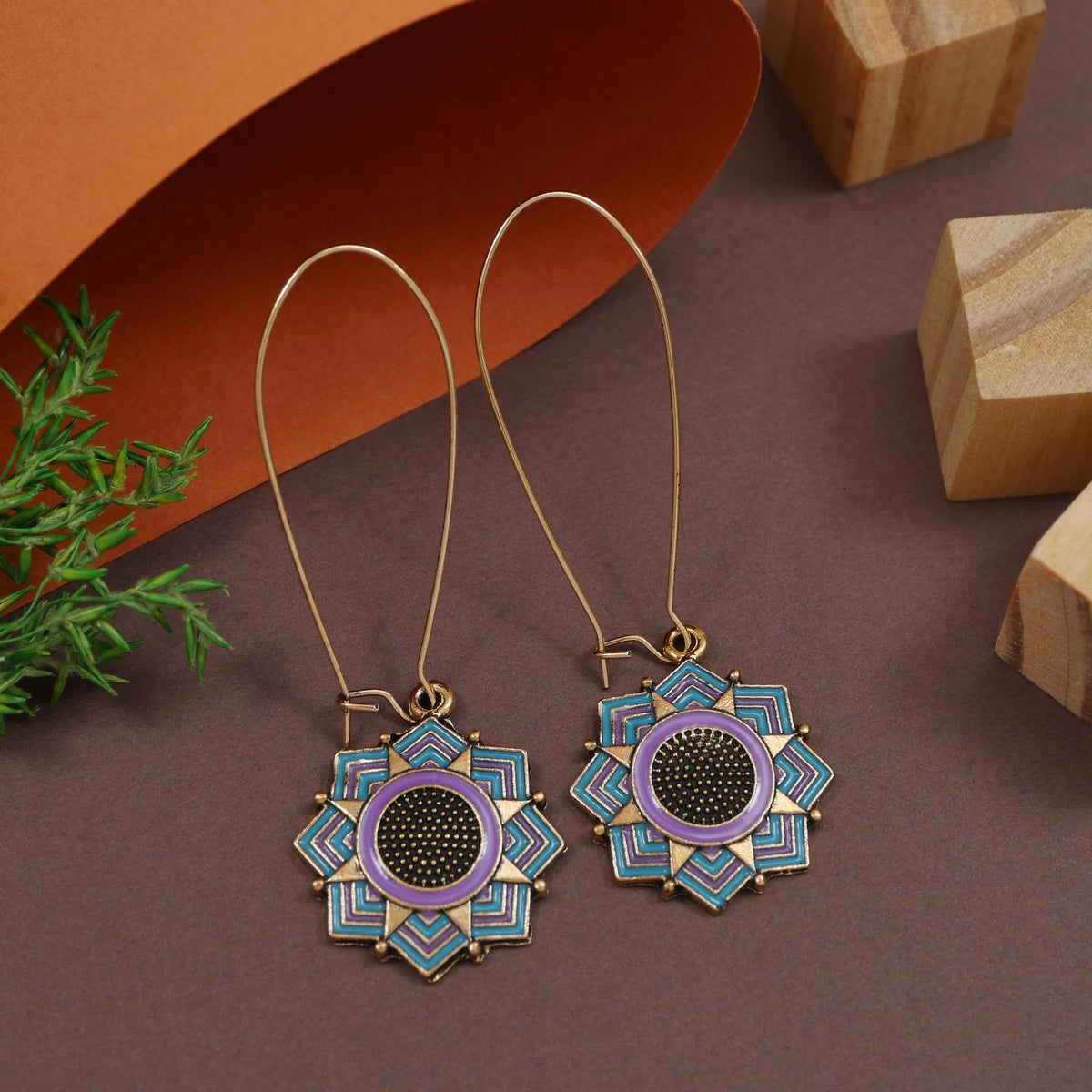 Geometric Chevron Starburst An Antique Dual Coloured Enamel Dangler Earring