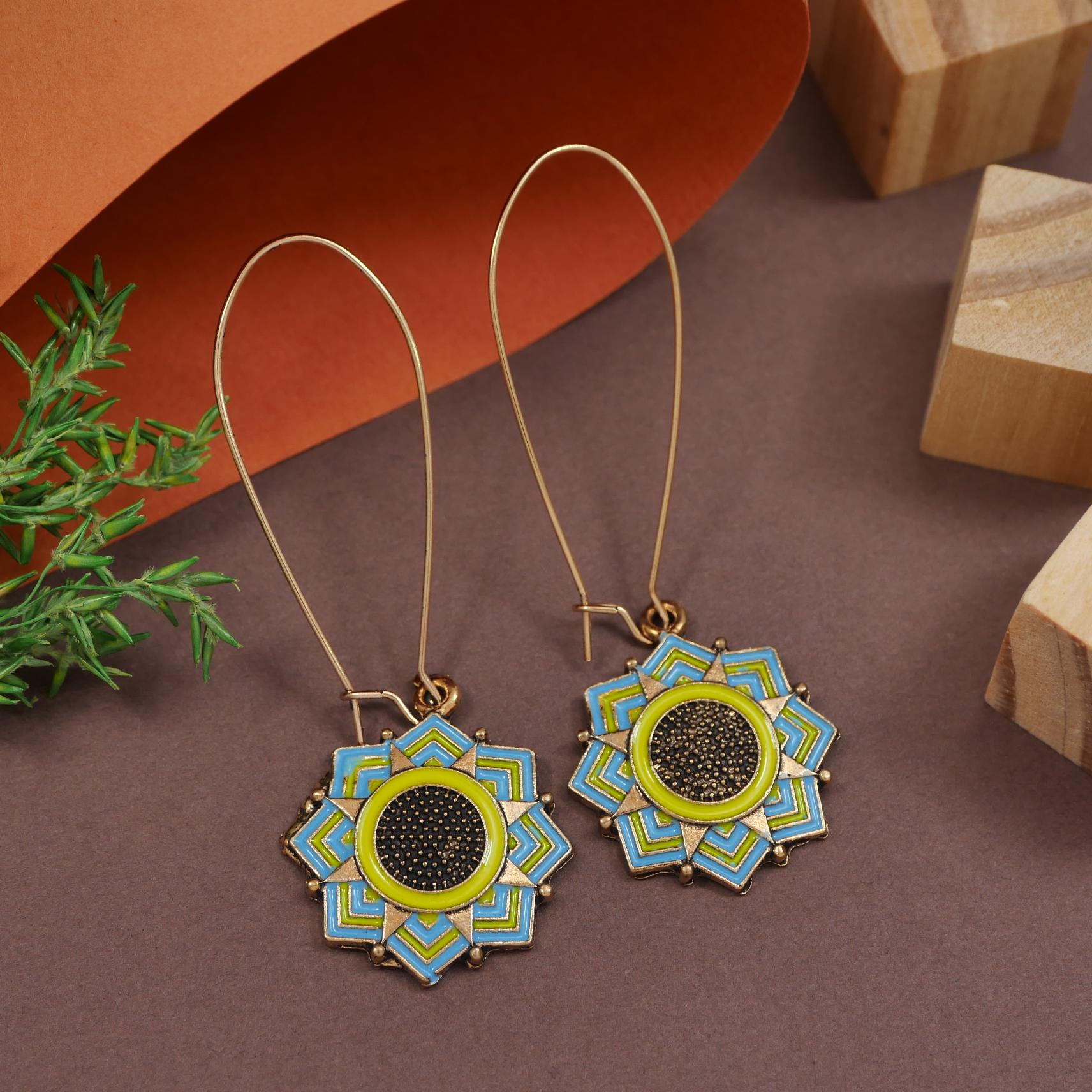 Antique Gold/Silver Plated Dual Coloured Enamel Dangler Earring