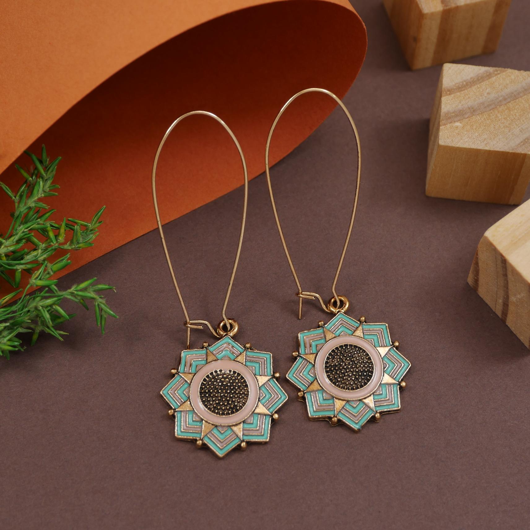 Antique Gold/Silver Plated Dual Coloured Enamel Dangler Earring
