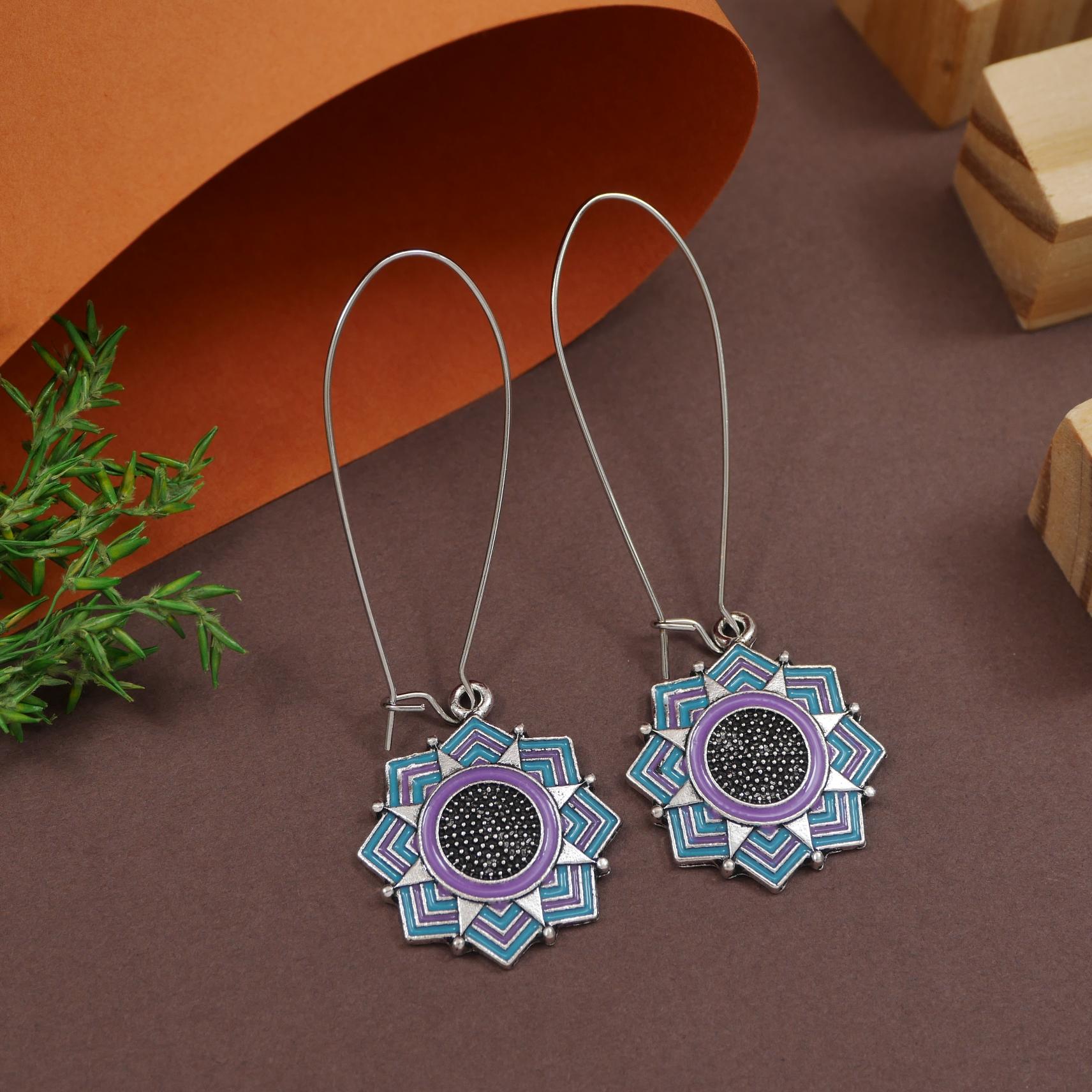 Antique Gold/Silver Plated Dual Coloured Enamel Dangler Earring