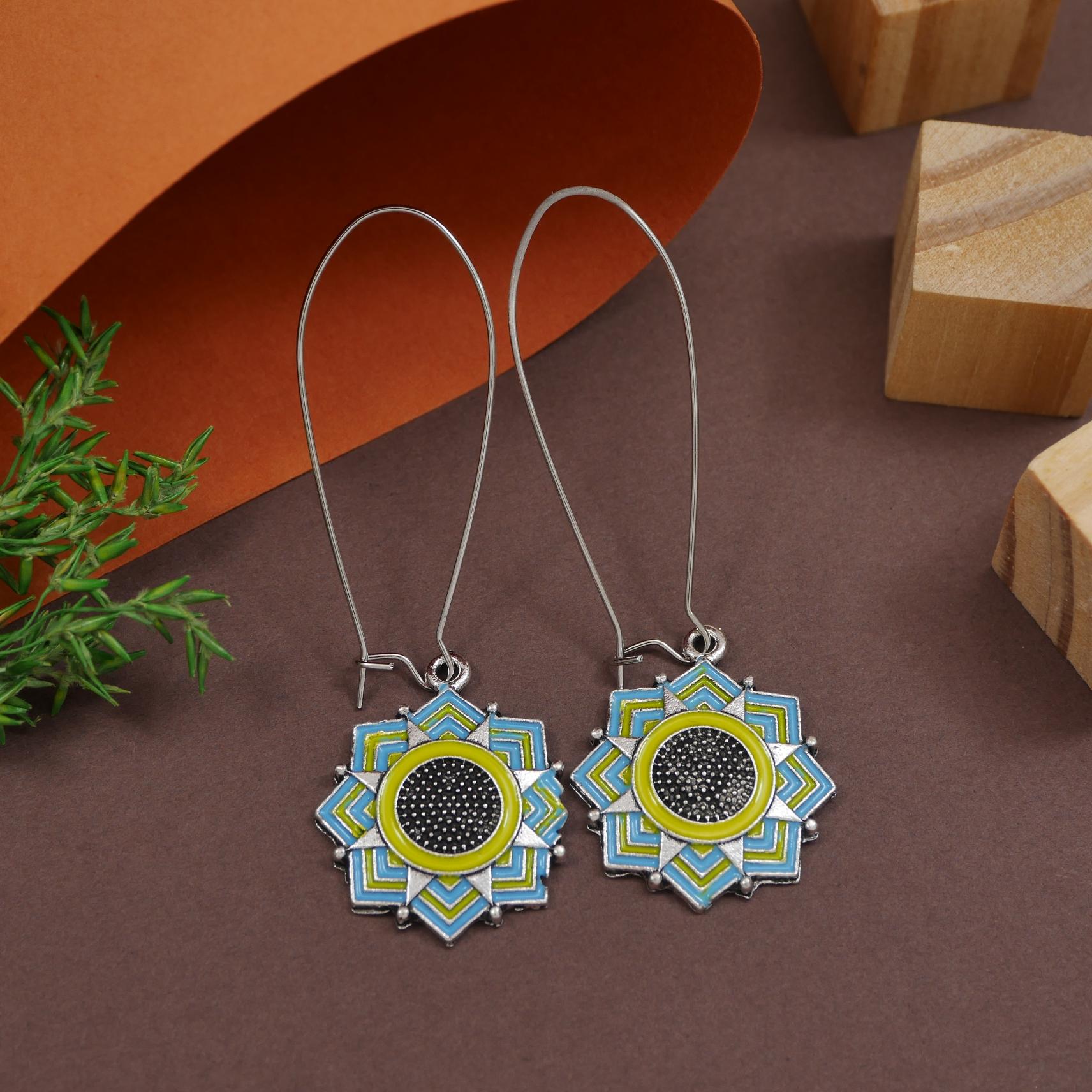 Antique Gold/Silver Plated Dual Coloured Enamel Dangler Earring