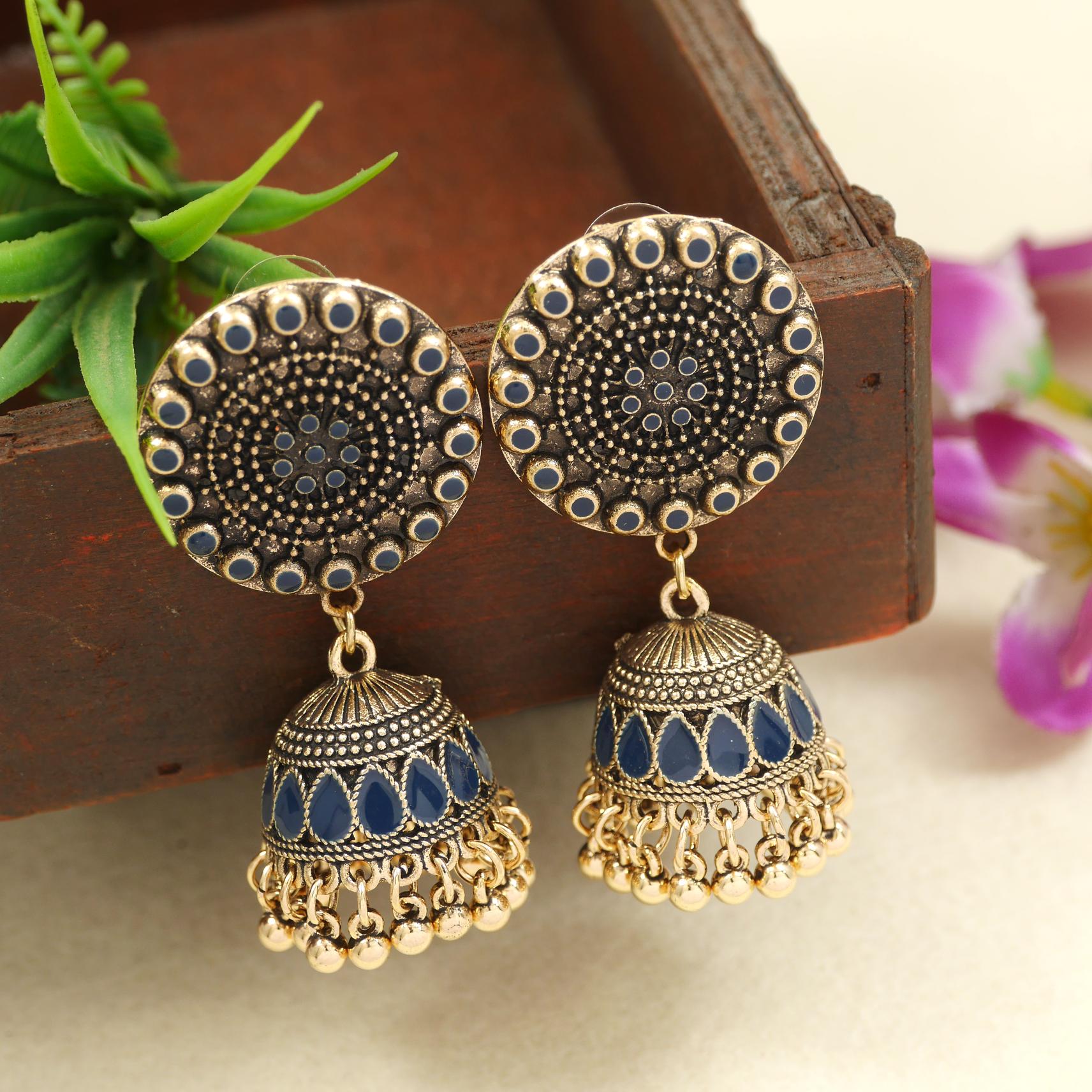 Antique Gold/Silver Plated Dual Coloured Enamel Dangler Earring