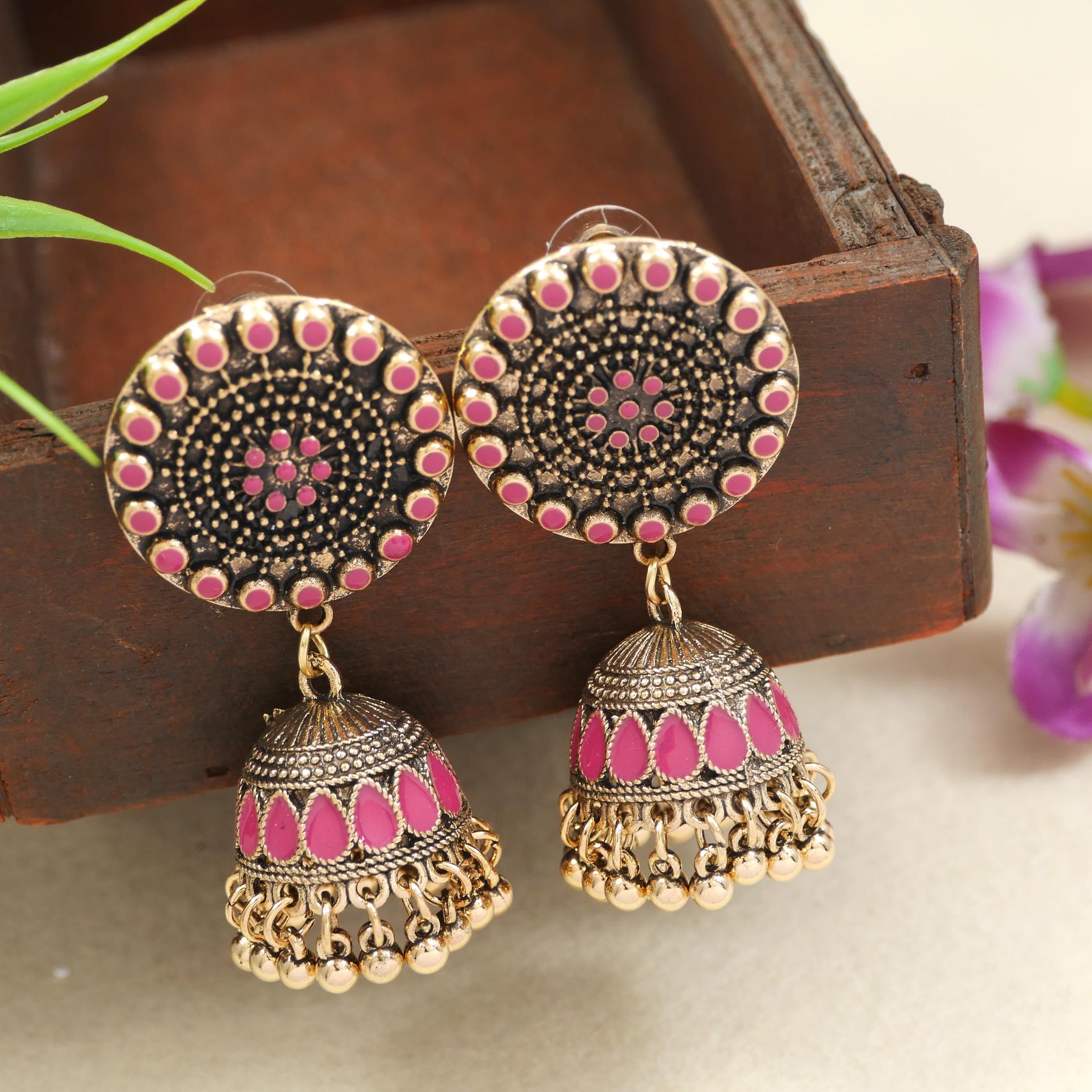 Antique Gold/Silver Plated Dual Coloured Enamel Dangler Earring