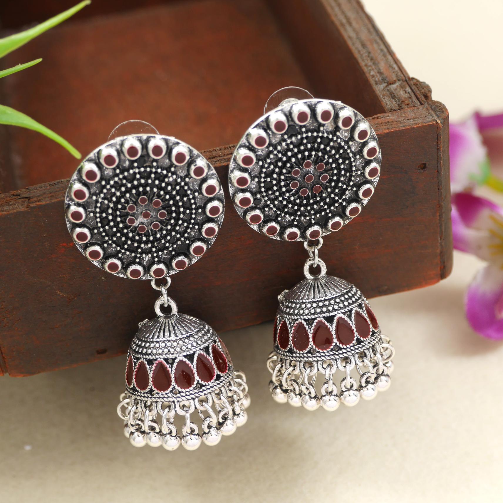 Antique Gold/Silver Plated Dual Coloured Enamel Dangler Earring