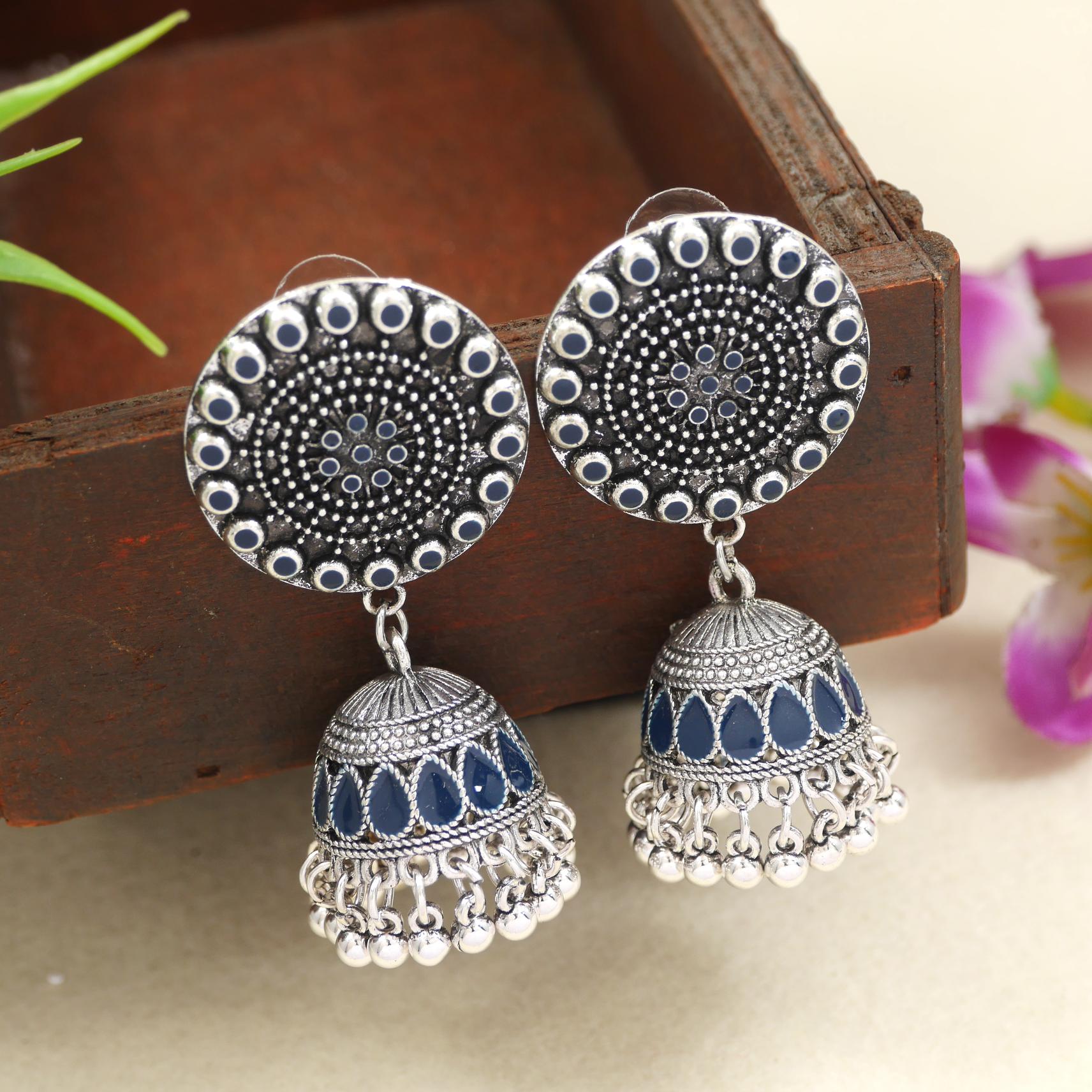 Antique Gold/Silver Plated Dual Coloured Enamel Dangler Earring