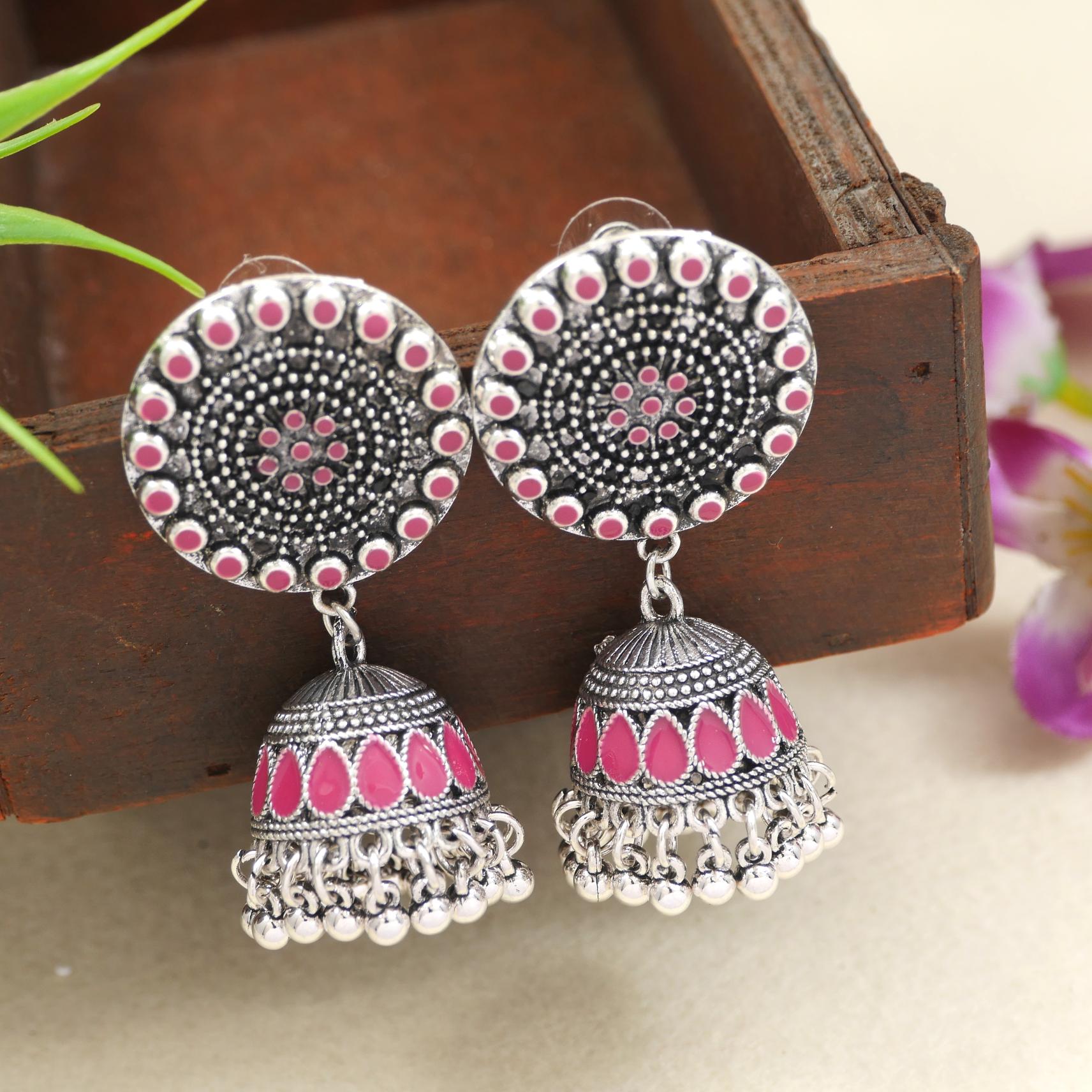 Antique Gold/Silver Plated Dual Coloured Enamel Dangler Earring