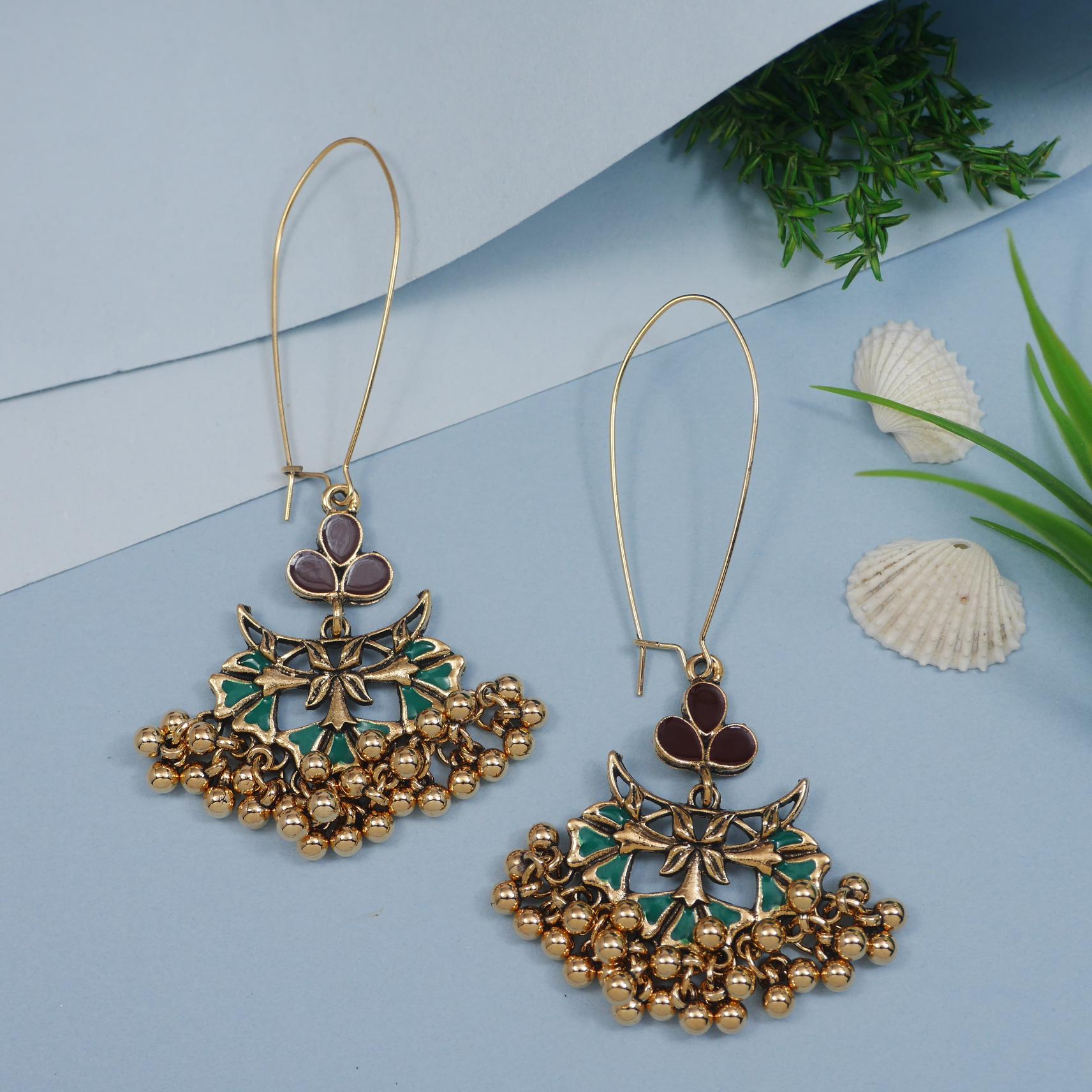 Antique Gold/Silver Plated Dual Coloured Enamel Dangler Earring