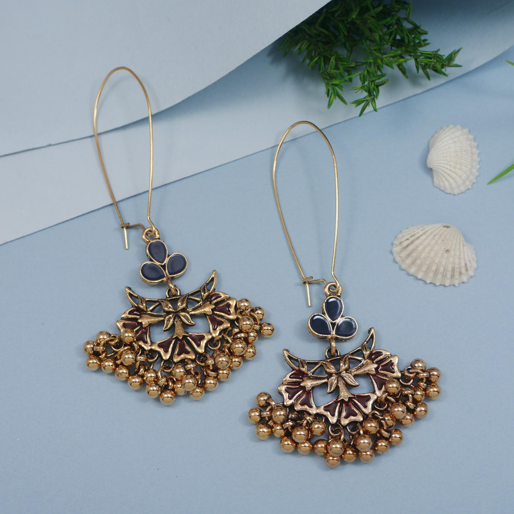 Antique Gold/Silver Plated Dual Coloured Enamel Dangler Earring