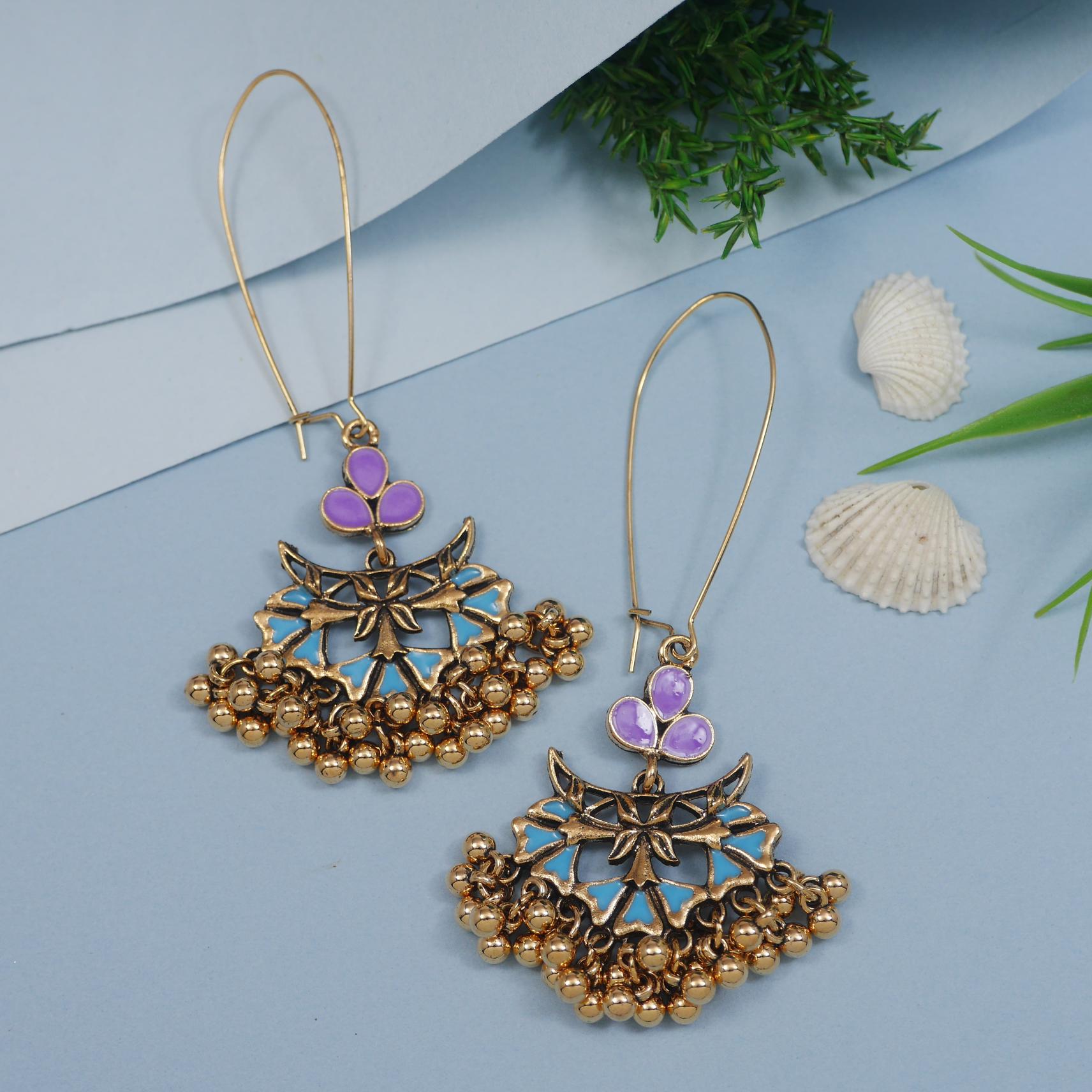 Antique Gold/Silver Plated Dual Coloured Enamel Dangler Earring