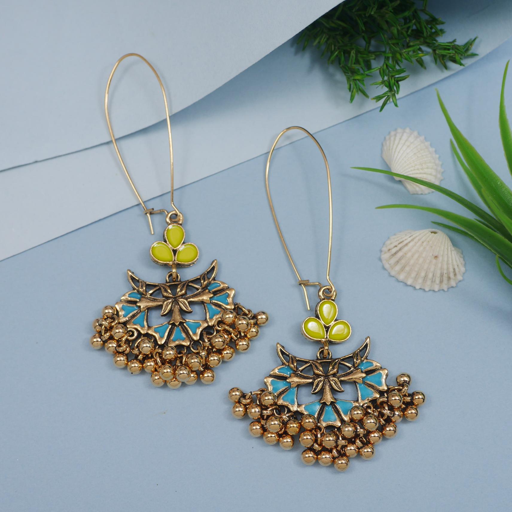 Antique Gold/Silver Plated Dual Coloured Enamel Dangler Earring