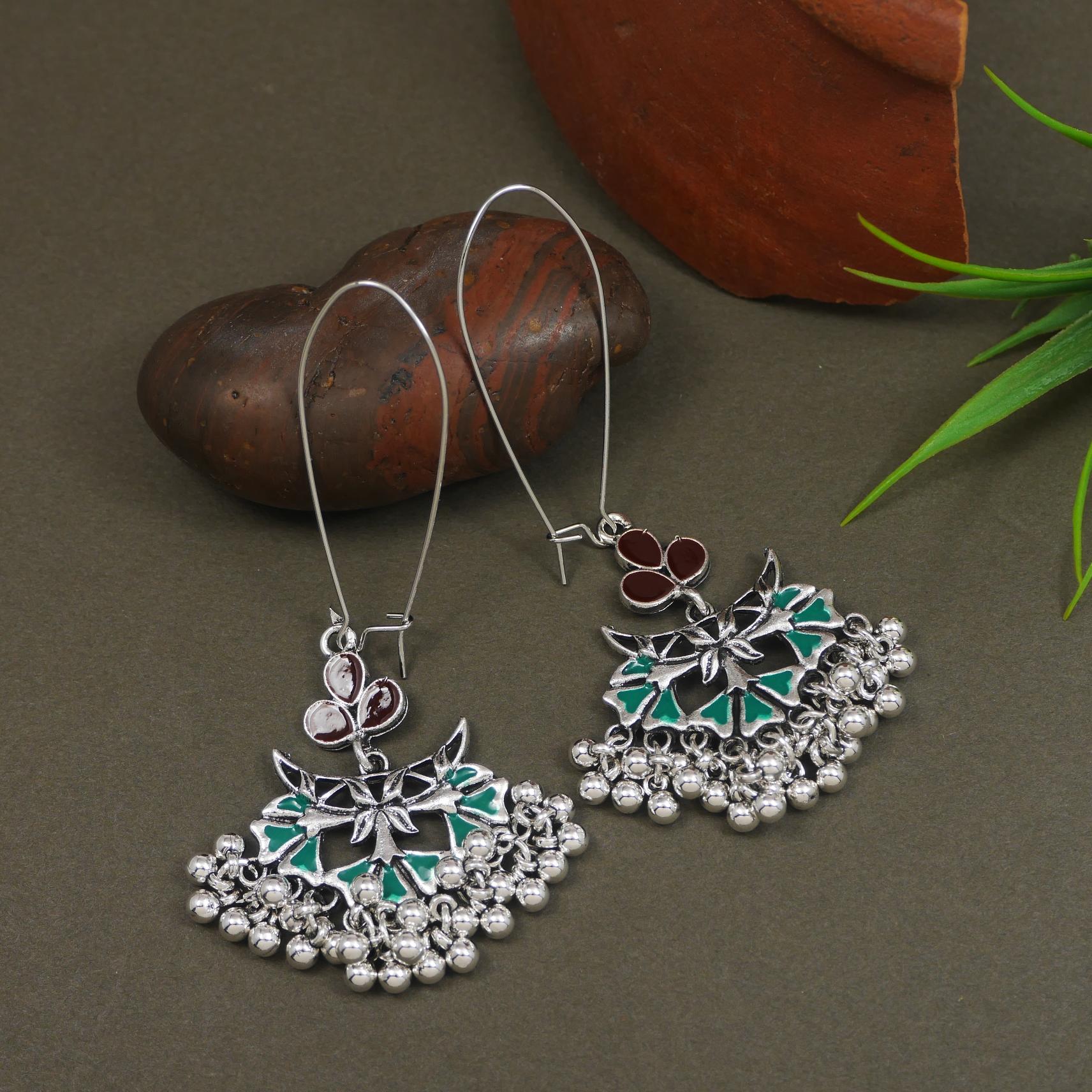 Antique Gold/Silver Plated Dual Coloured Enamel Dangler Earring