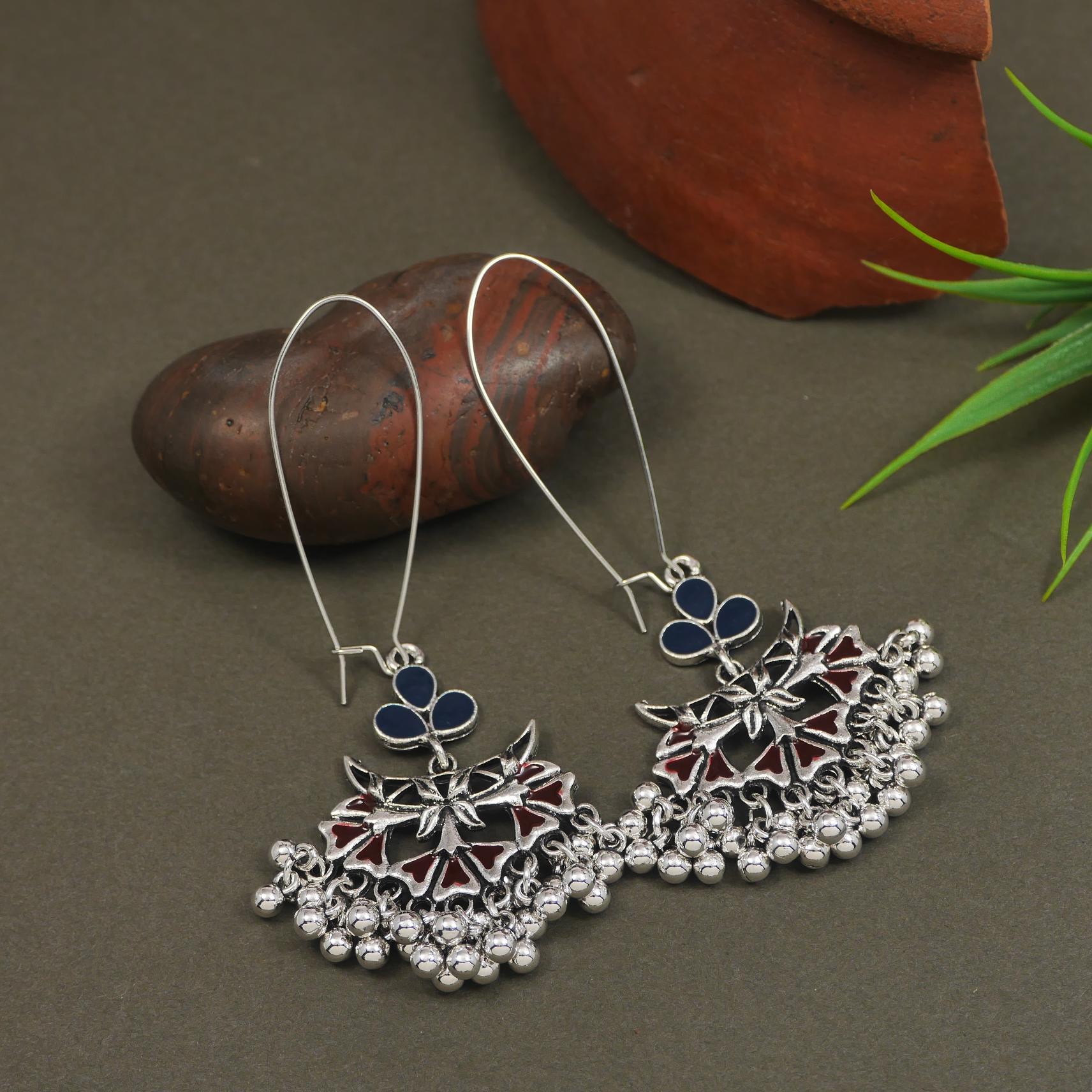 Antique Gold/Silver Plated Dual Coloured Enamel Dangler Earring