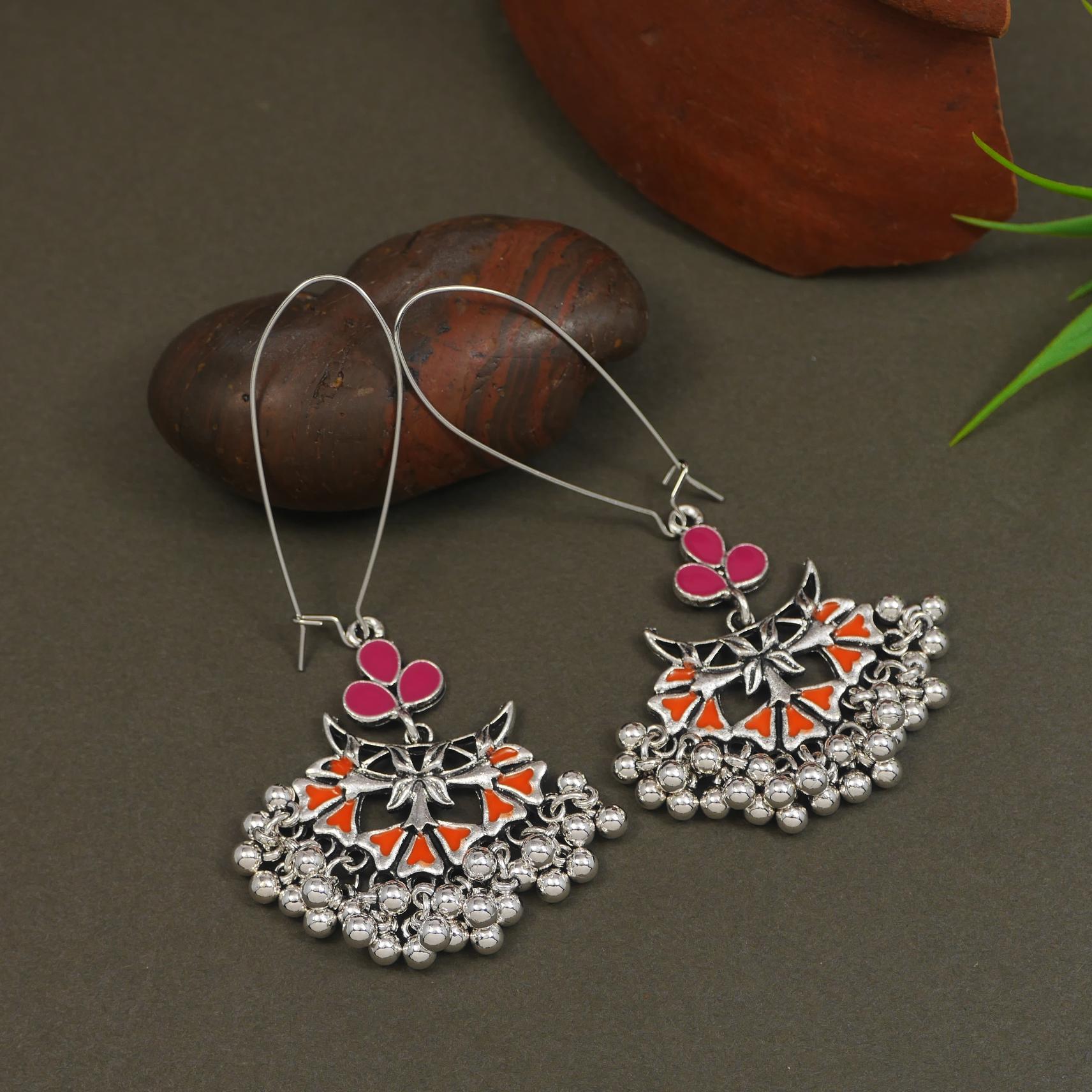 Antique Gold/Silver Plated Dual Coloured Enamel Dangler Earring