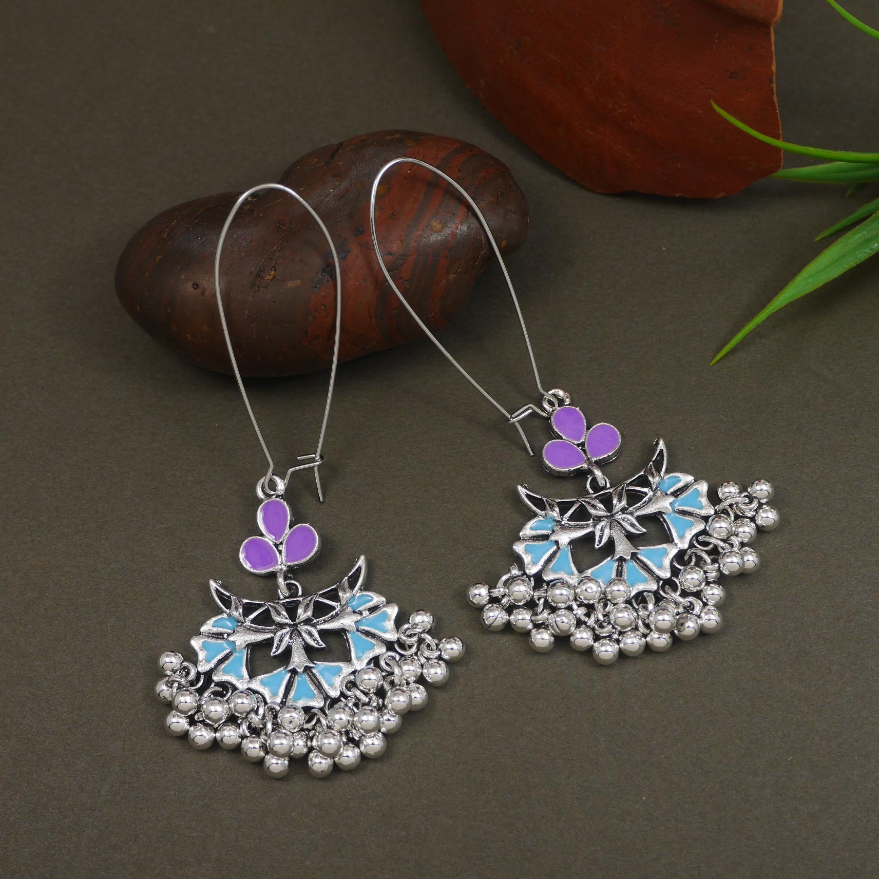 Antique Gold/Silver Plated Dual Coloured Enamel Dangler Earring