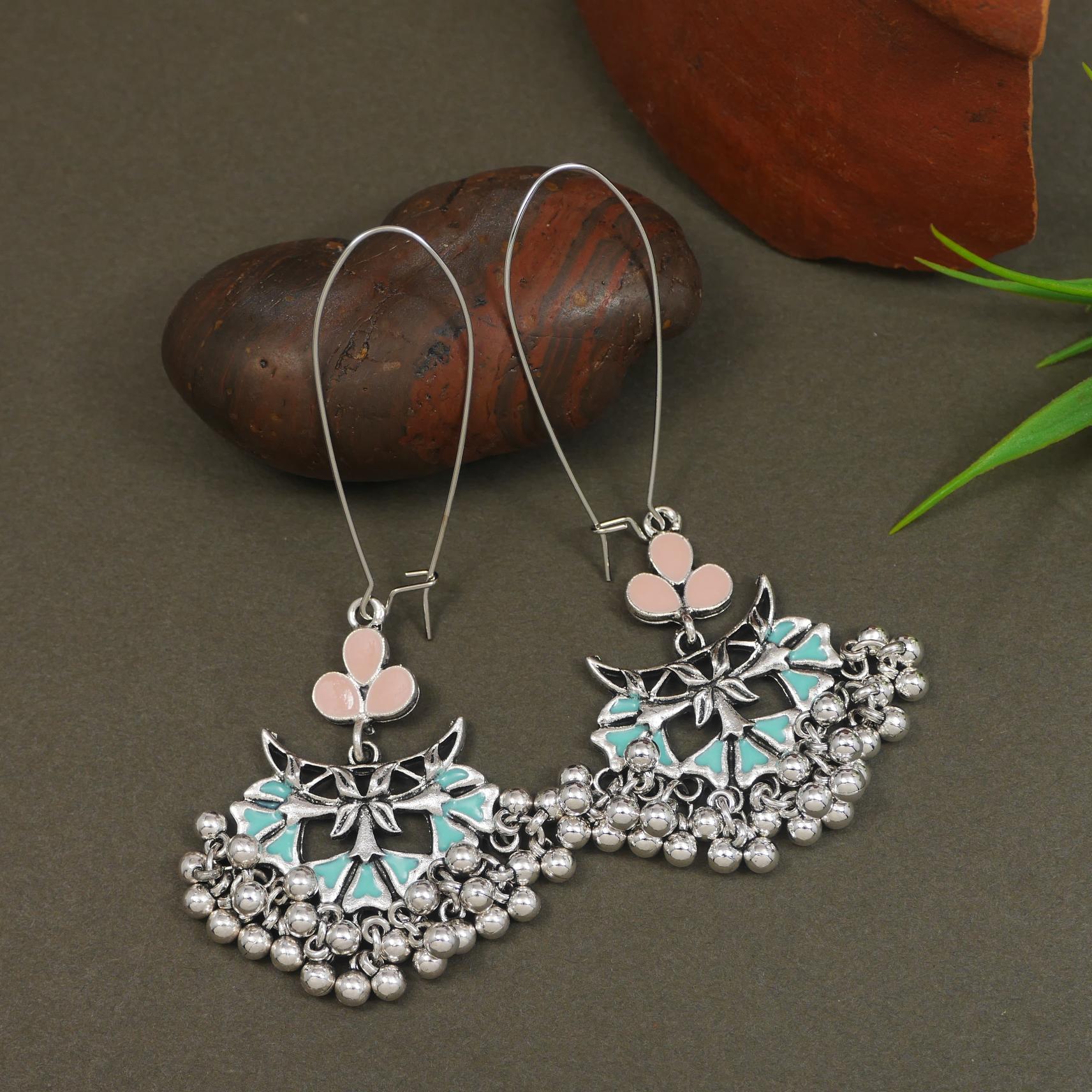 Antique Gold/Silver Plated Dual Coloured Enamel Dangler Earring