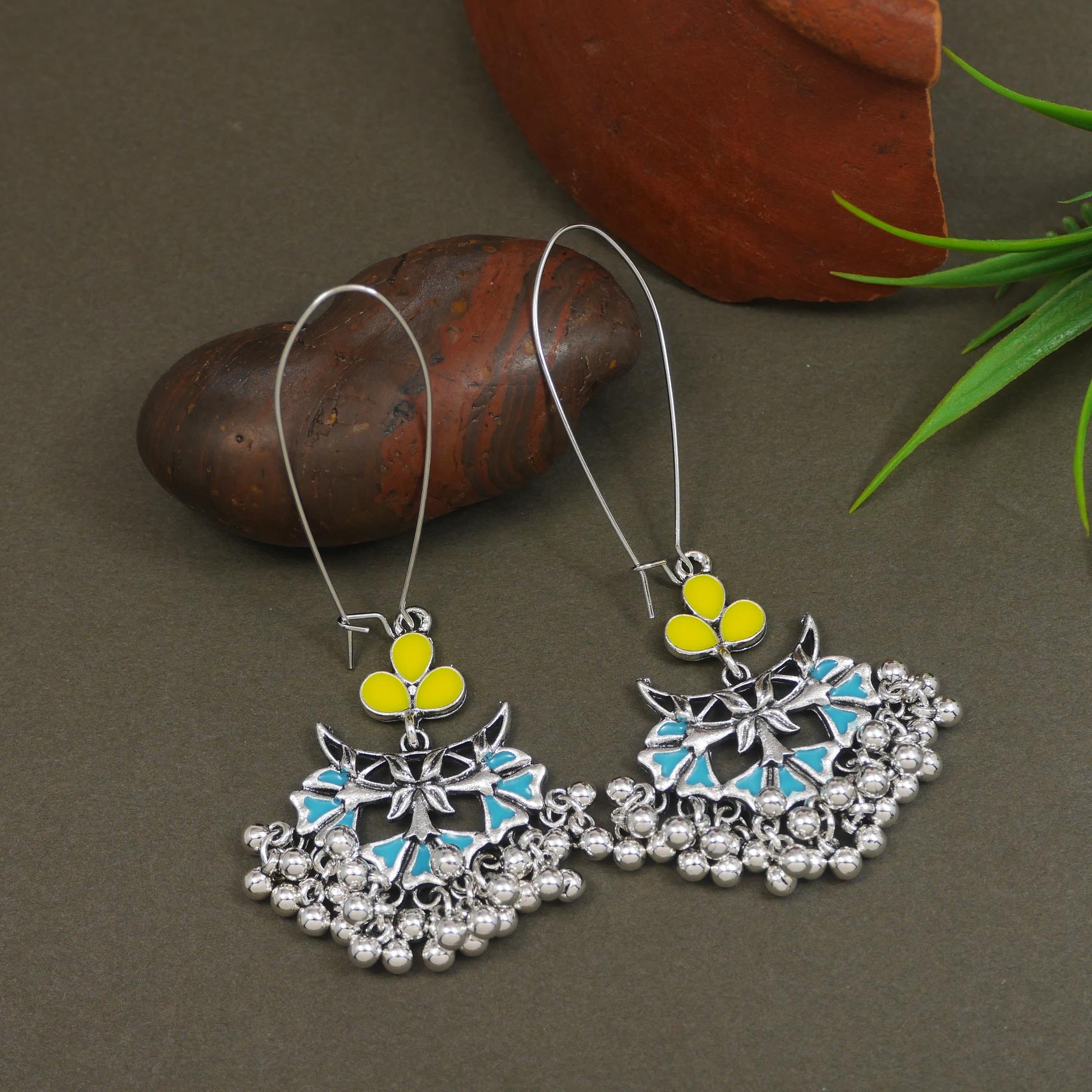 Antique Gold/Silver Plated Dual Coloured Enamel Dangler Earring