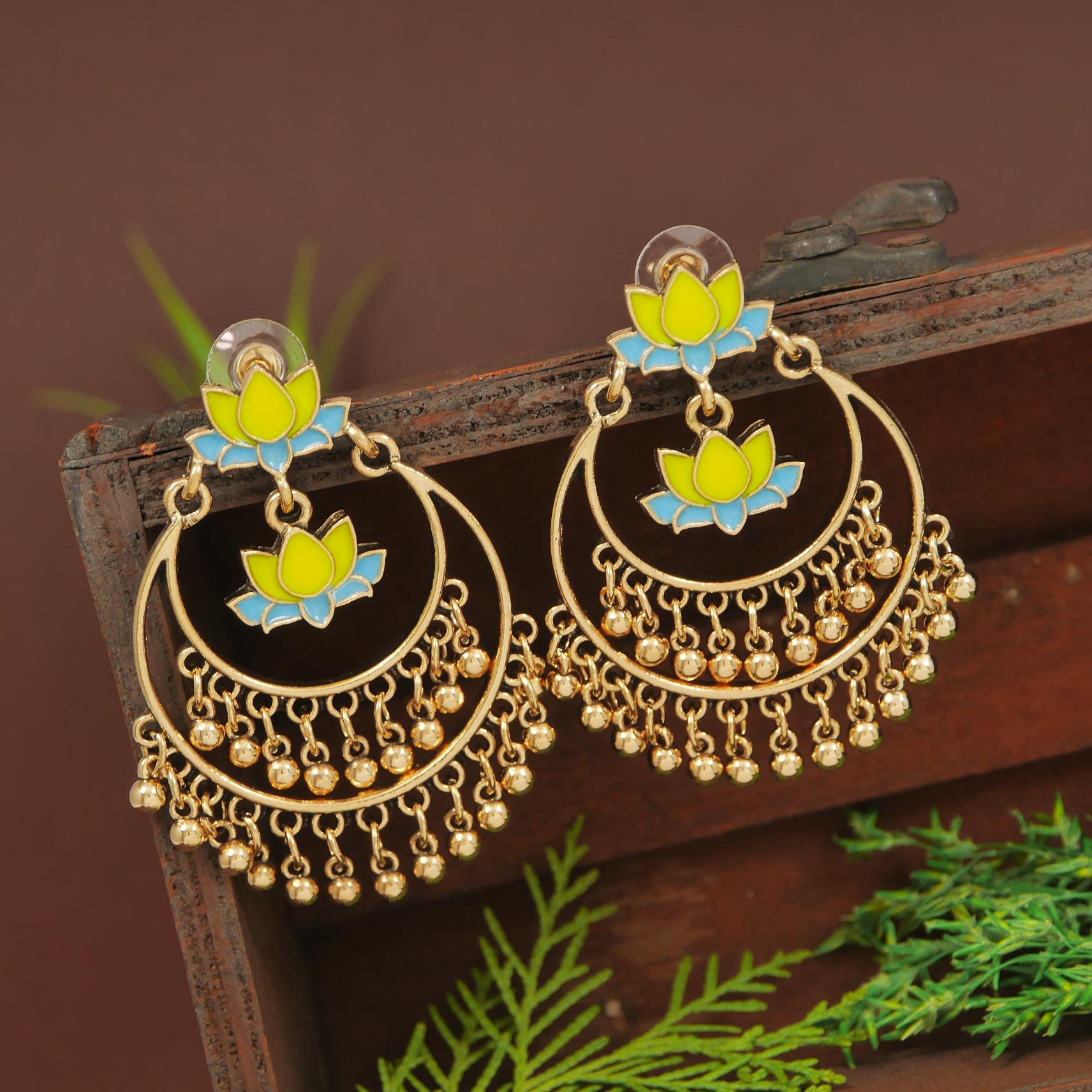 Antique Gold/Silver Plated Dual Coloured Enamel Dangler Earring