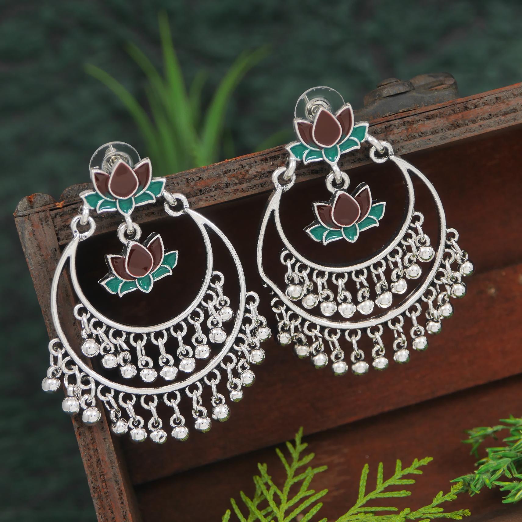 Antique Gold/Silver Plated Dual Coloured Enamel Dangler Earring