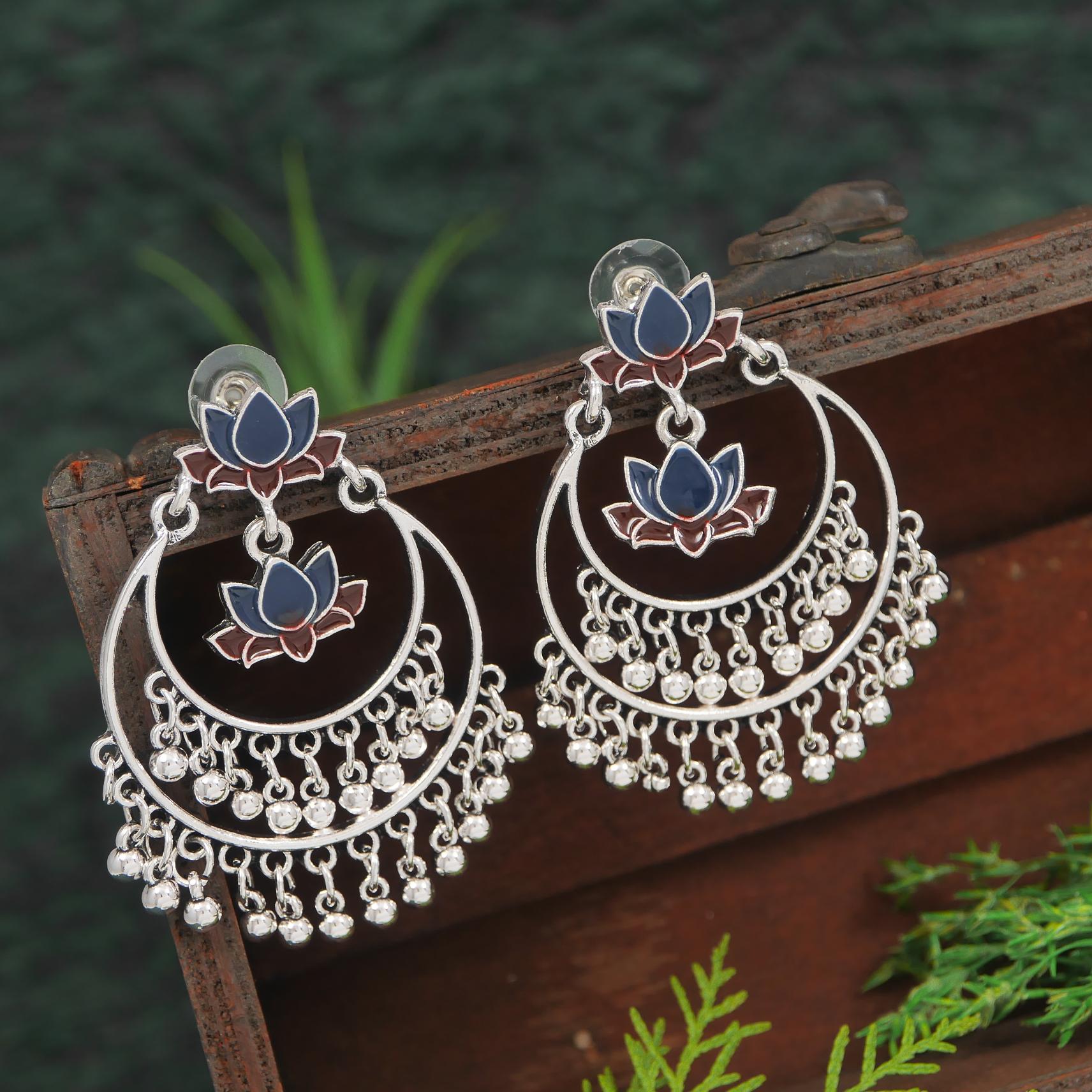 Antique Gold/Silver Plated Dual Coloured Enamel Dangler Earring