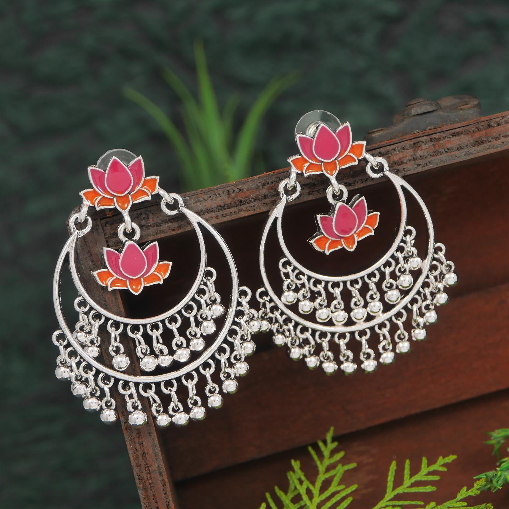 Antique Gold/Silver Plated Dual Coloured Enamel Dangler Earring