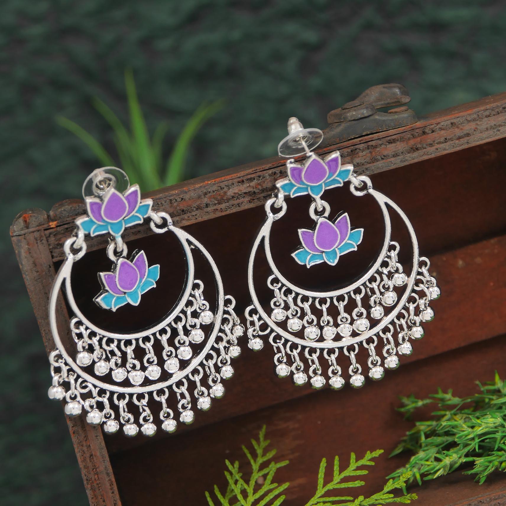 Antique Gold/Silver Plated Dual Coloured Enamel Dangler Earring