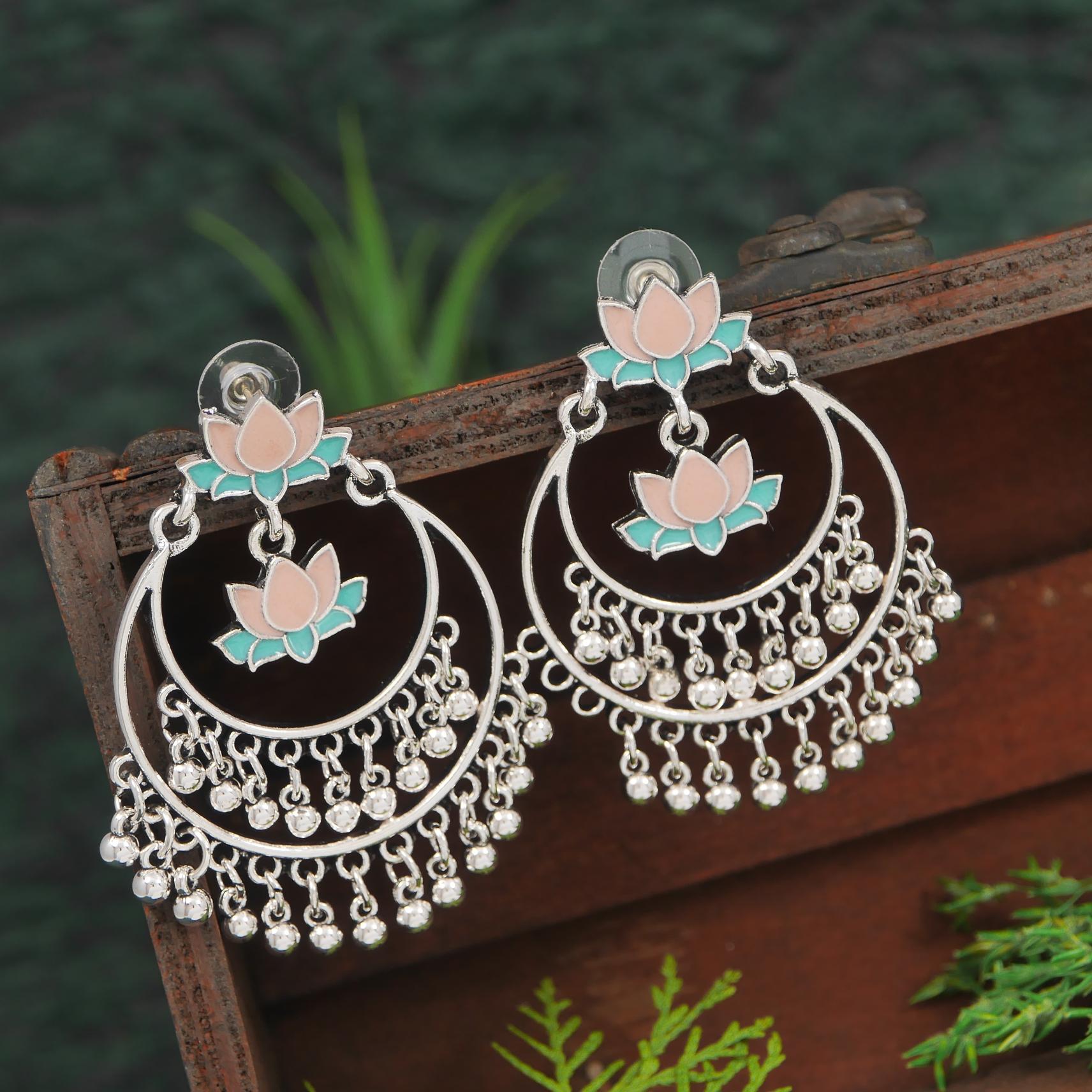 Antique Gold/Silver Plated Dual Coloured Enamel Dangler Earring